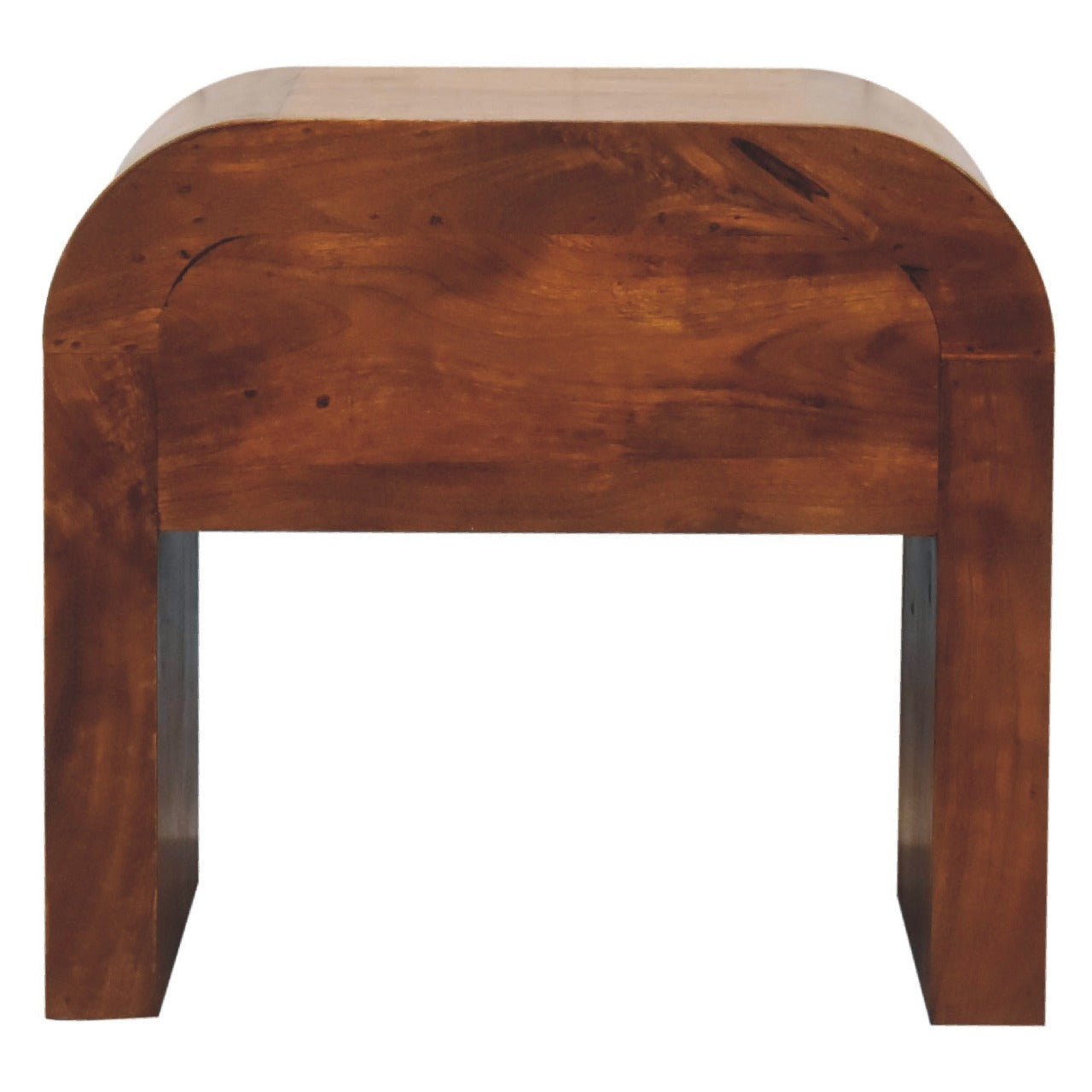 Curved solid wood accent table with rich brown finish modern design