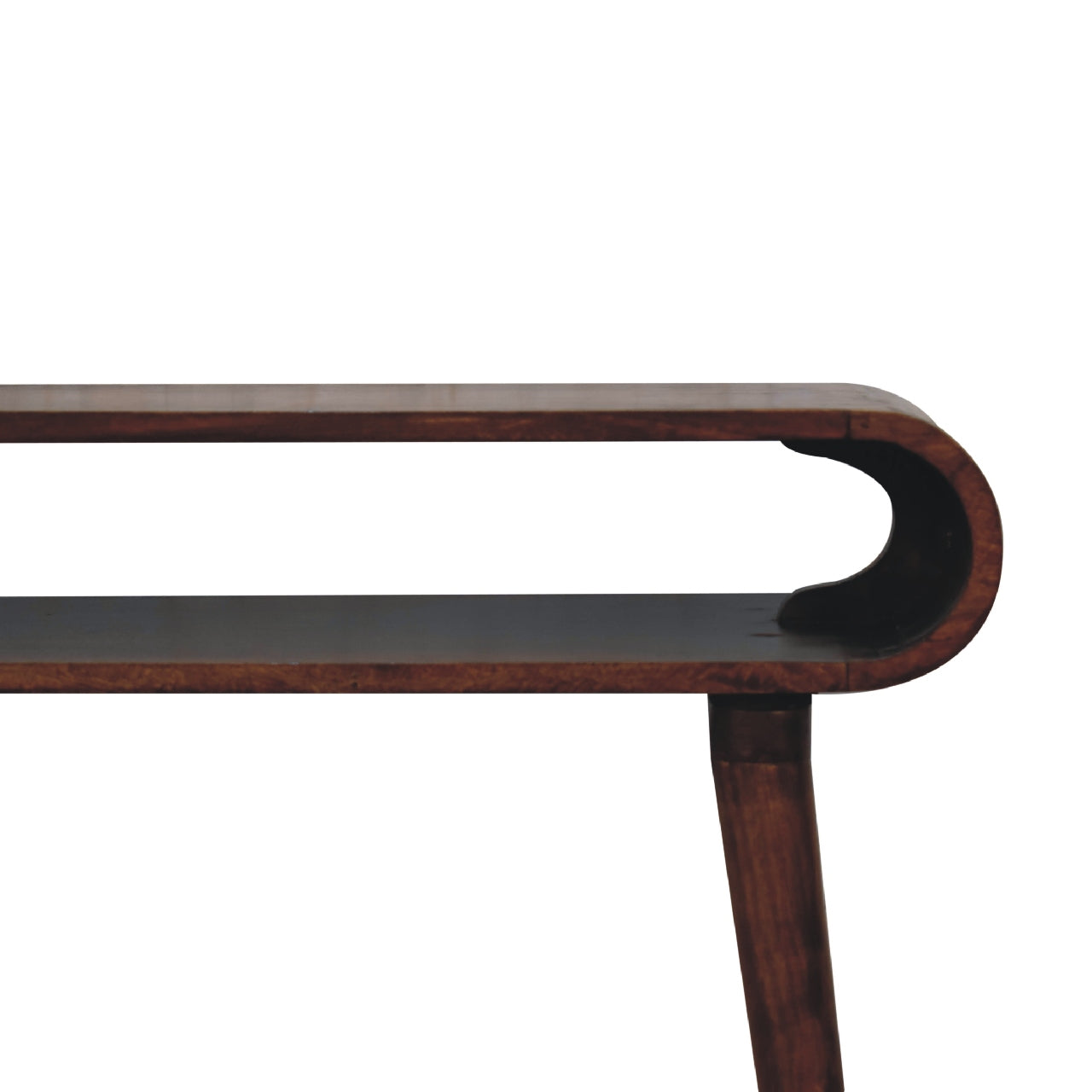 Midcentury modern walnut console table with curved details