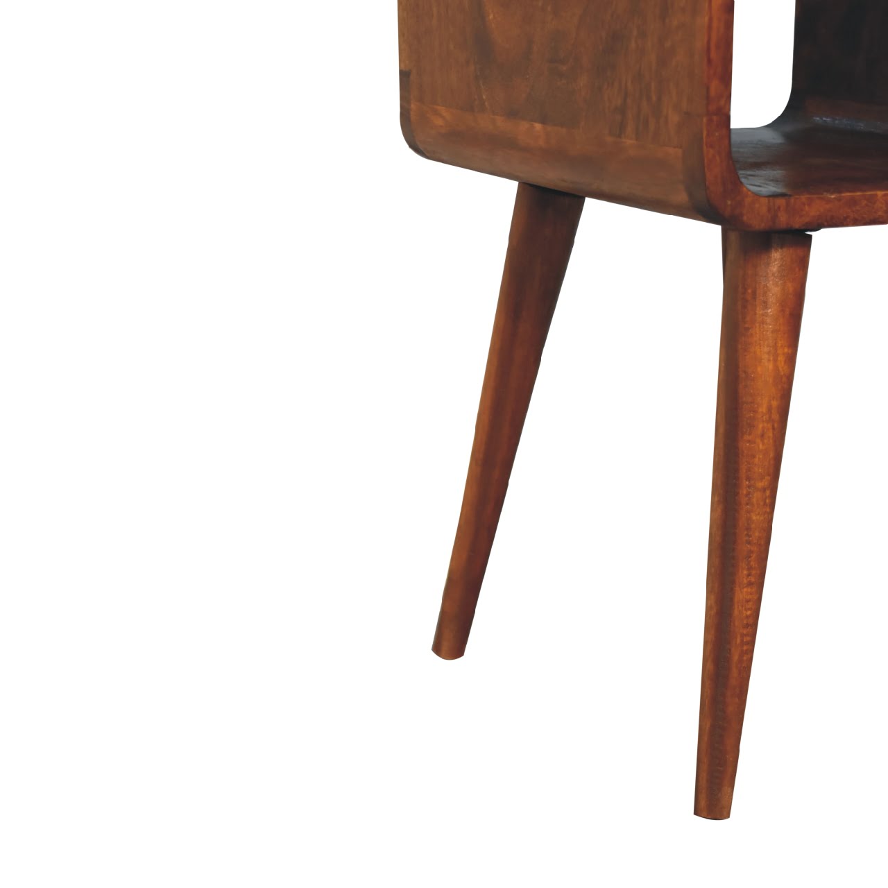 Solid wood side table with tapered legs and rounded edges