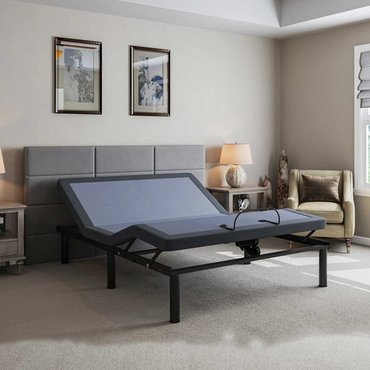 TREATLIFE HOME Queen Adjustable Bed with Wireless Remote Control and Bluetooth Capability, Upholstered in Blue-Gray