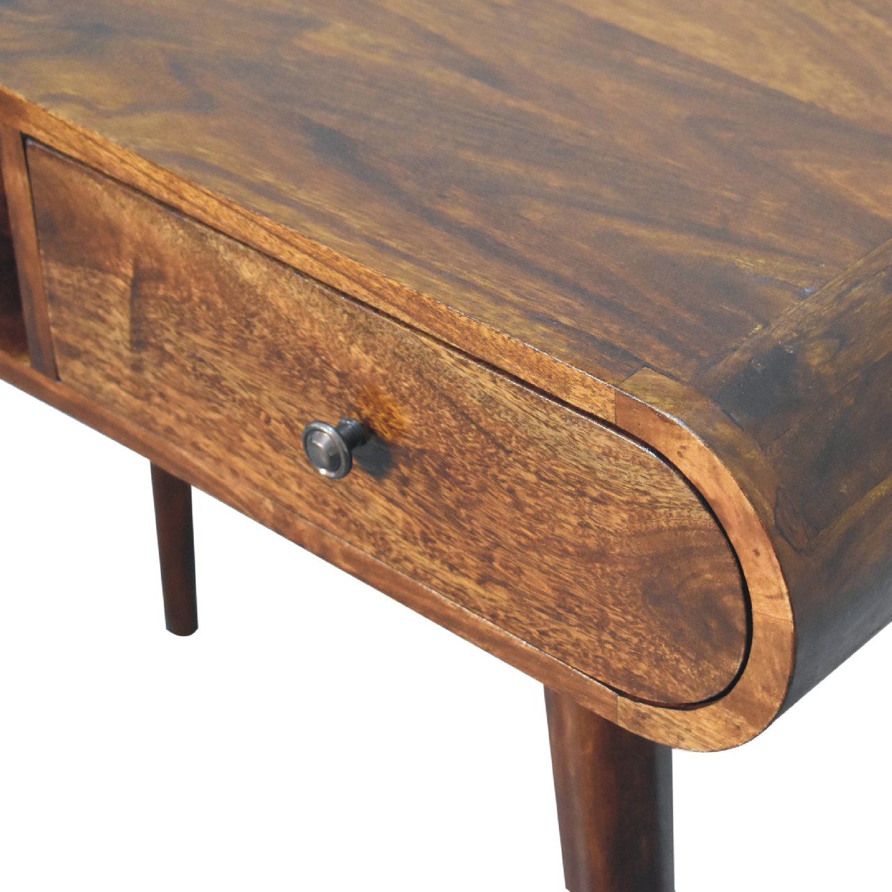 Rustic wooden desk with a single drawer and metal knob perfect for home office decor
