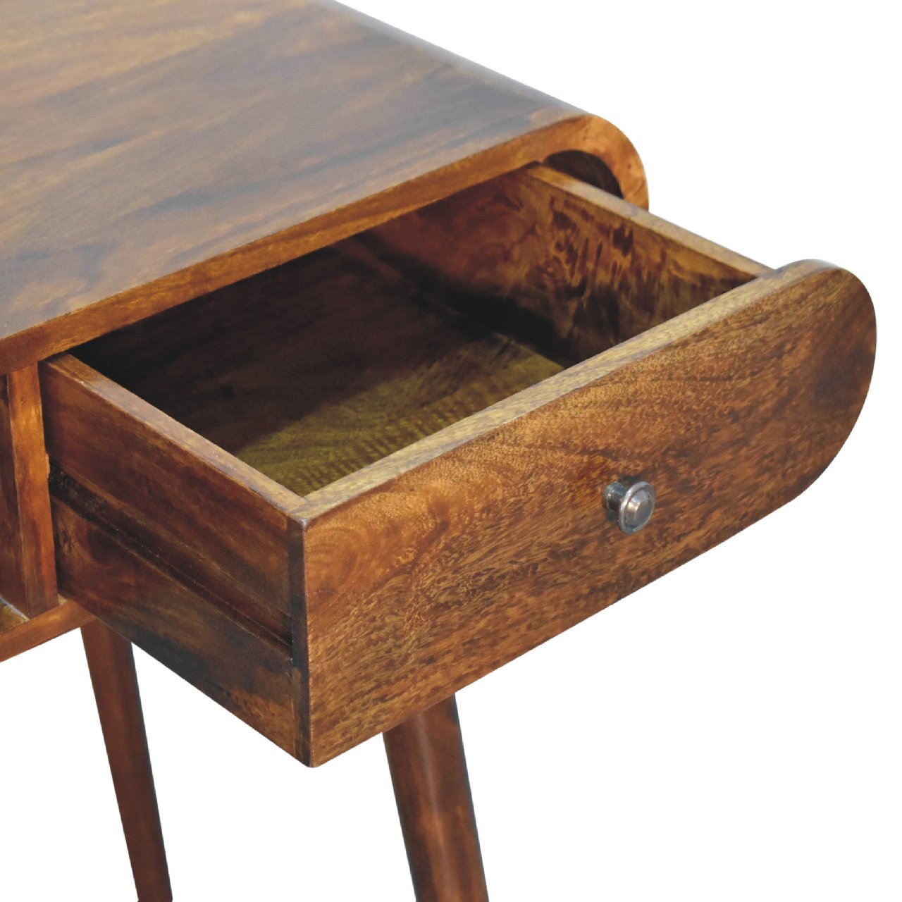 Solid wood writing desk with a single drawer and tapered legs
