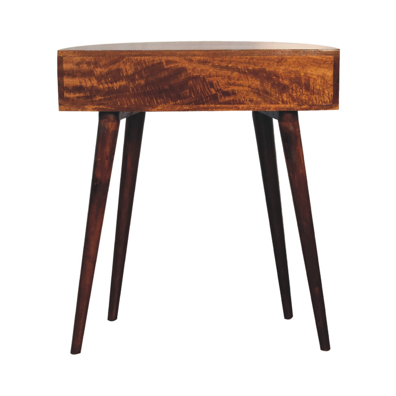 Solid mango wood bedside table with midcentury modern tapered legs natural finish