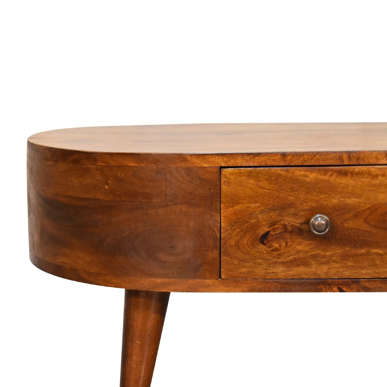 Solid wood oval desk with one drawer and midcentury modern legs