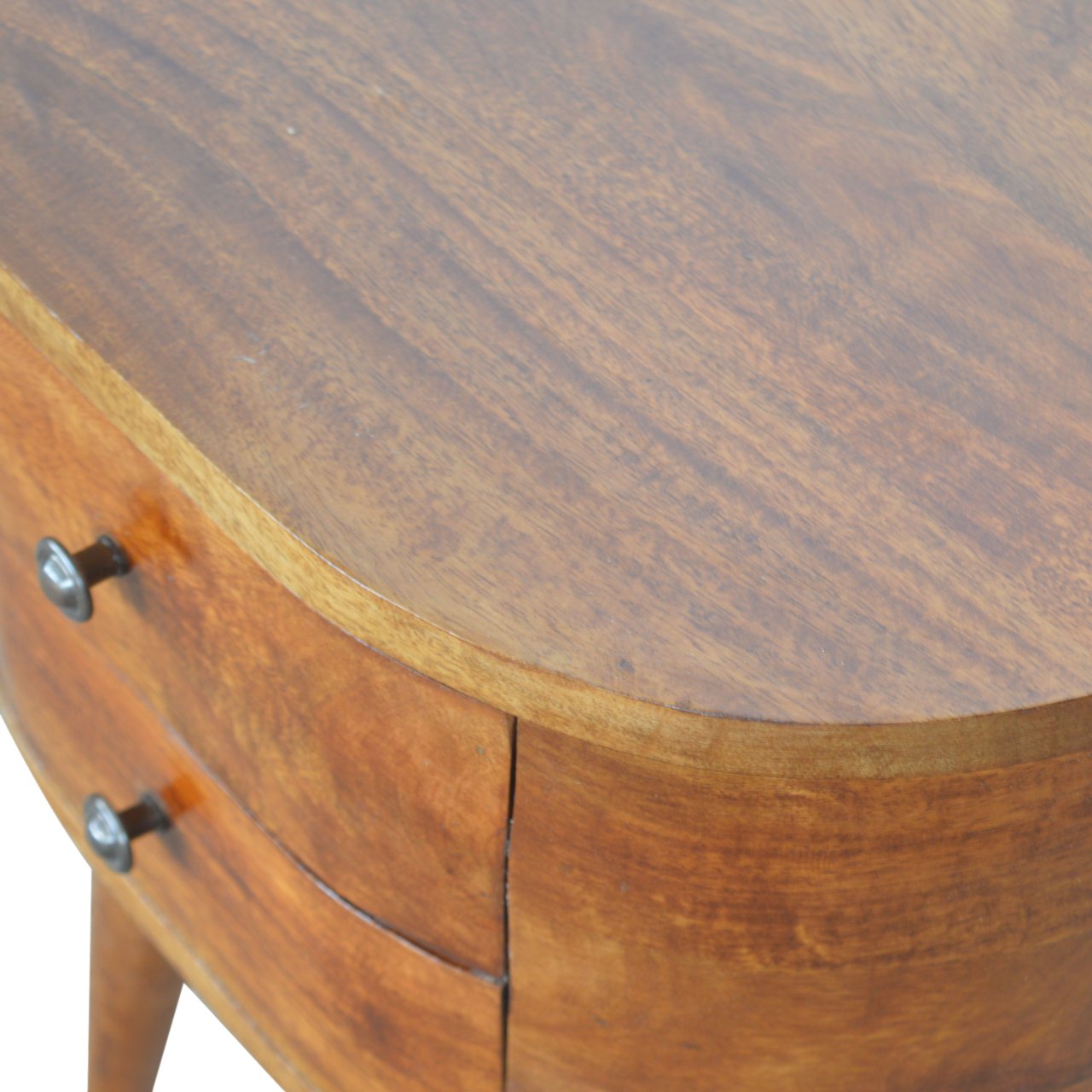 Vintage wooden nightstand with two drawers and brass knobs