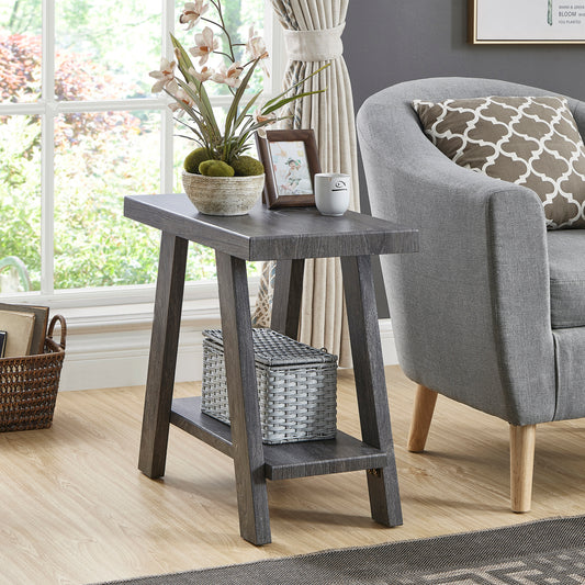 Dark gray wood end table with two shelves perfect for living room decor
