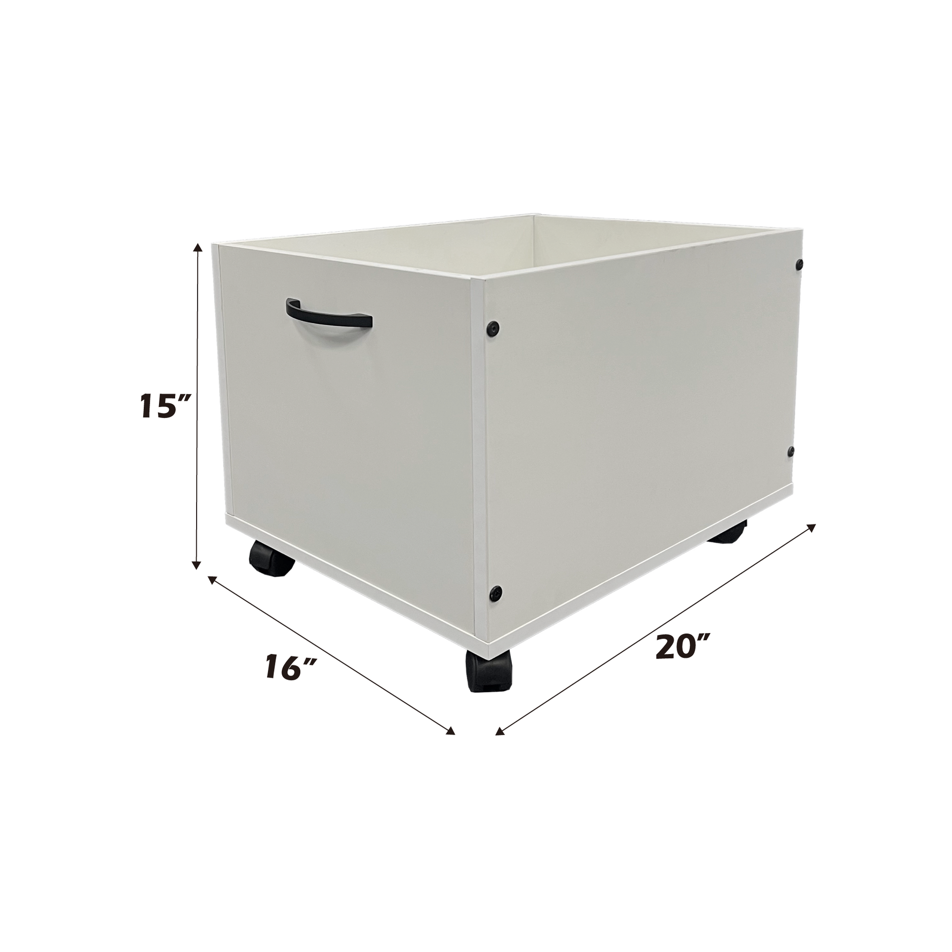 White rolling storage bin with black handle