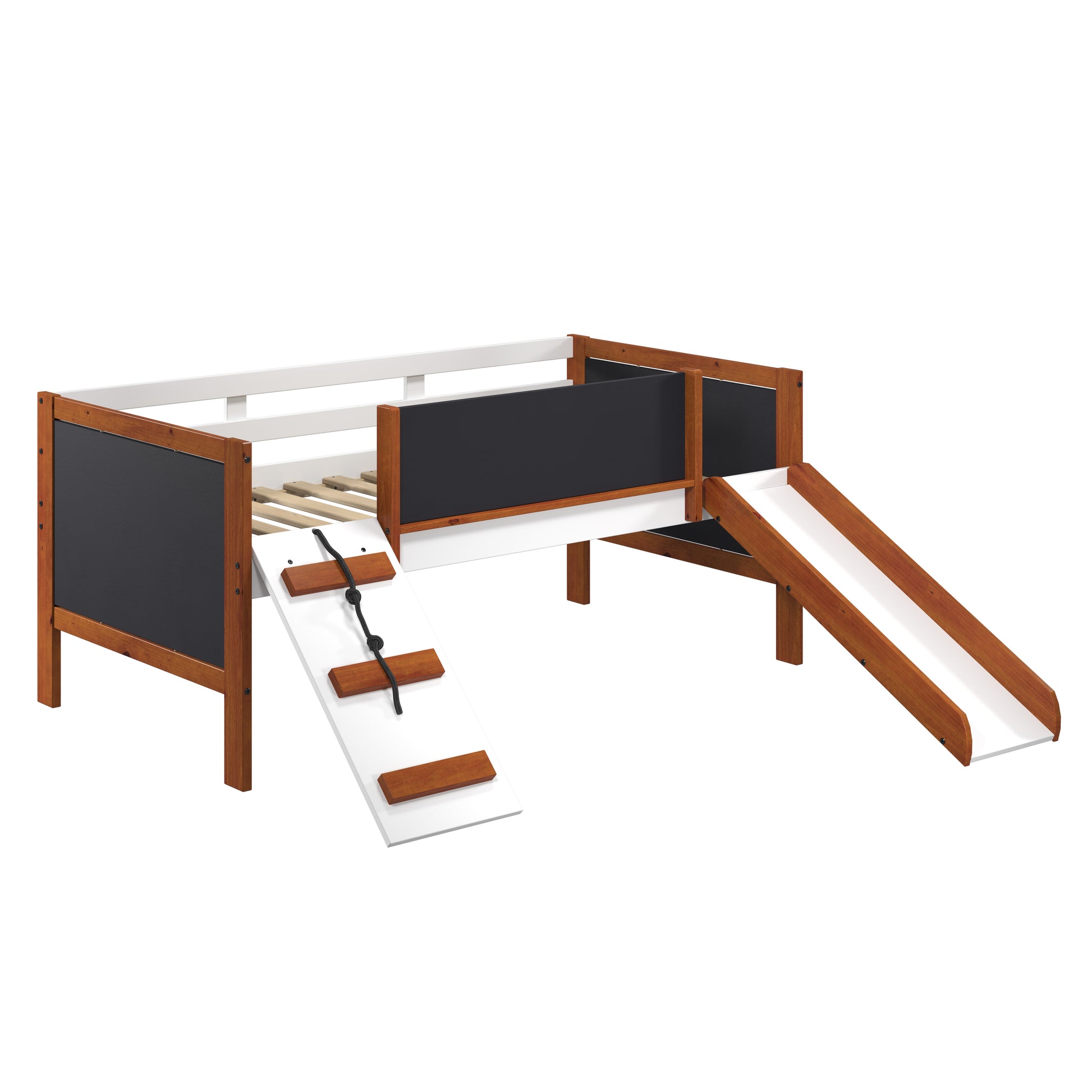 Wooden loft bed with slide and ladder