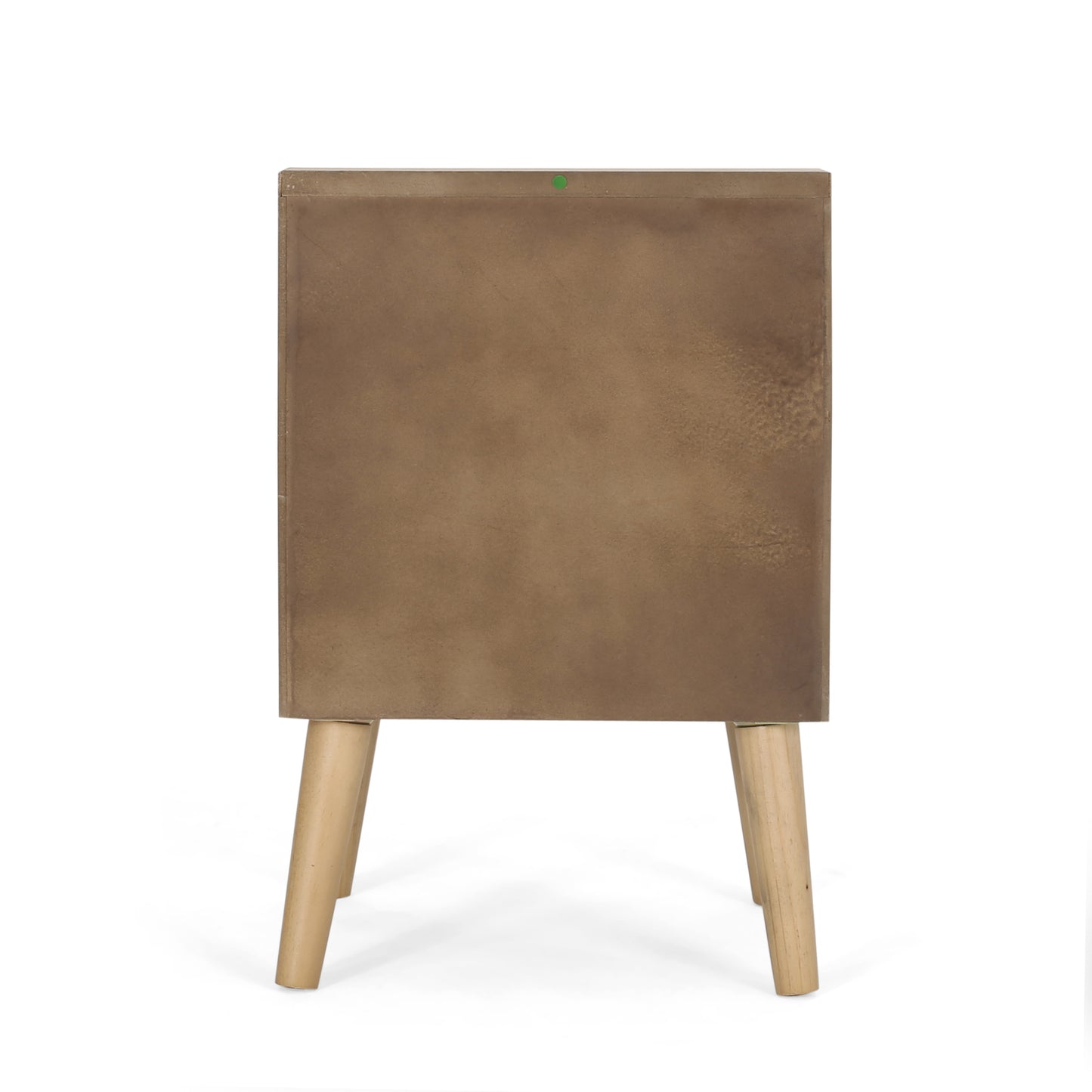 Midcentury modern side table with distressed brown finish and tapered wooden legs