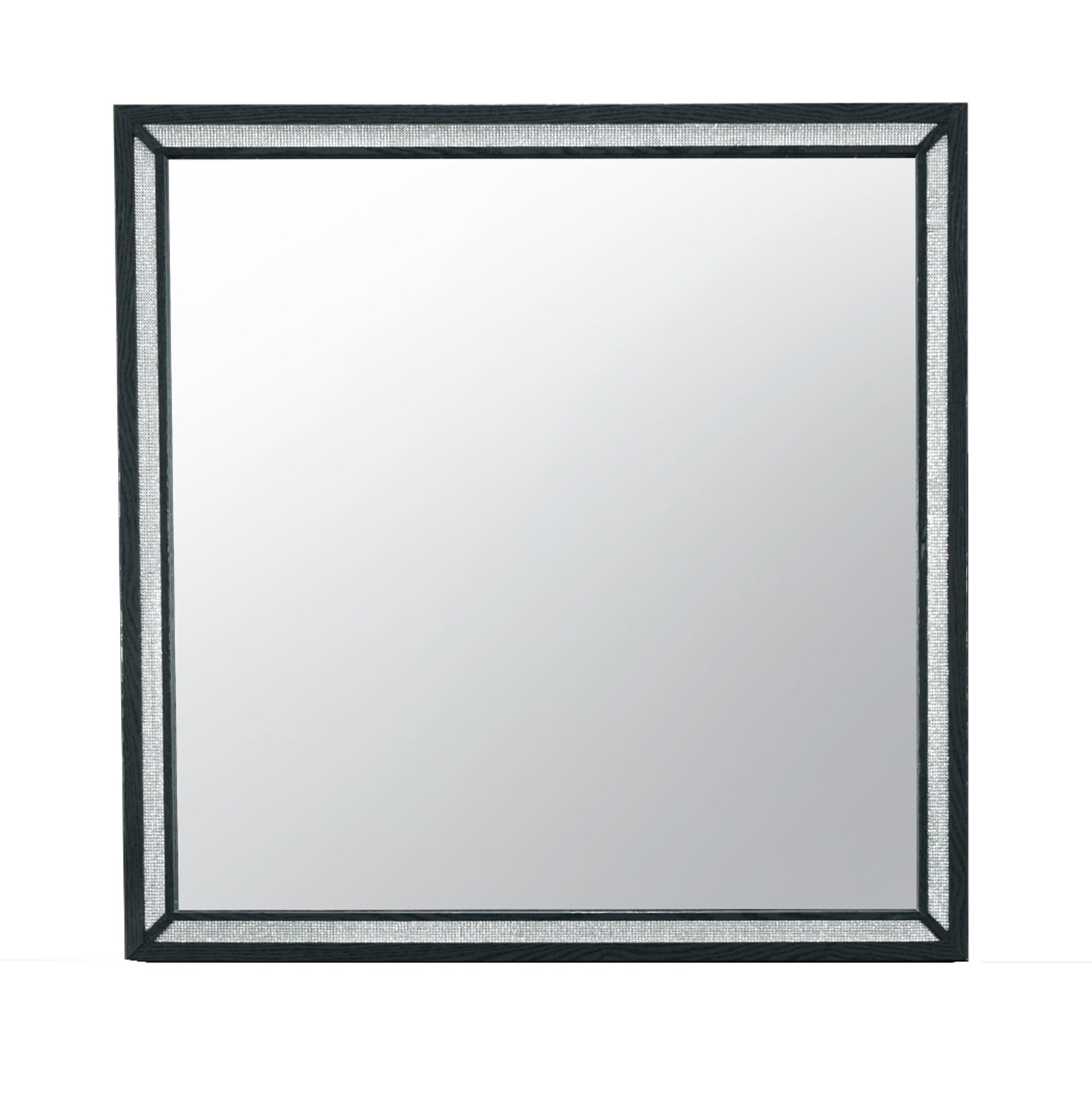 Square modern mirror with dark wood frame and crystal inlay detail