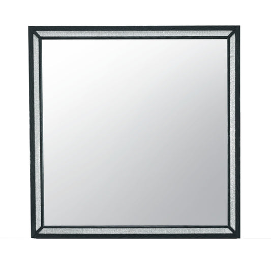 Square modern mirror with dark wood frame and crystal inlay detail