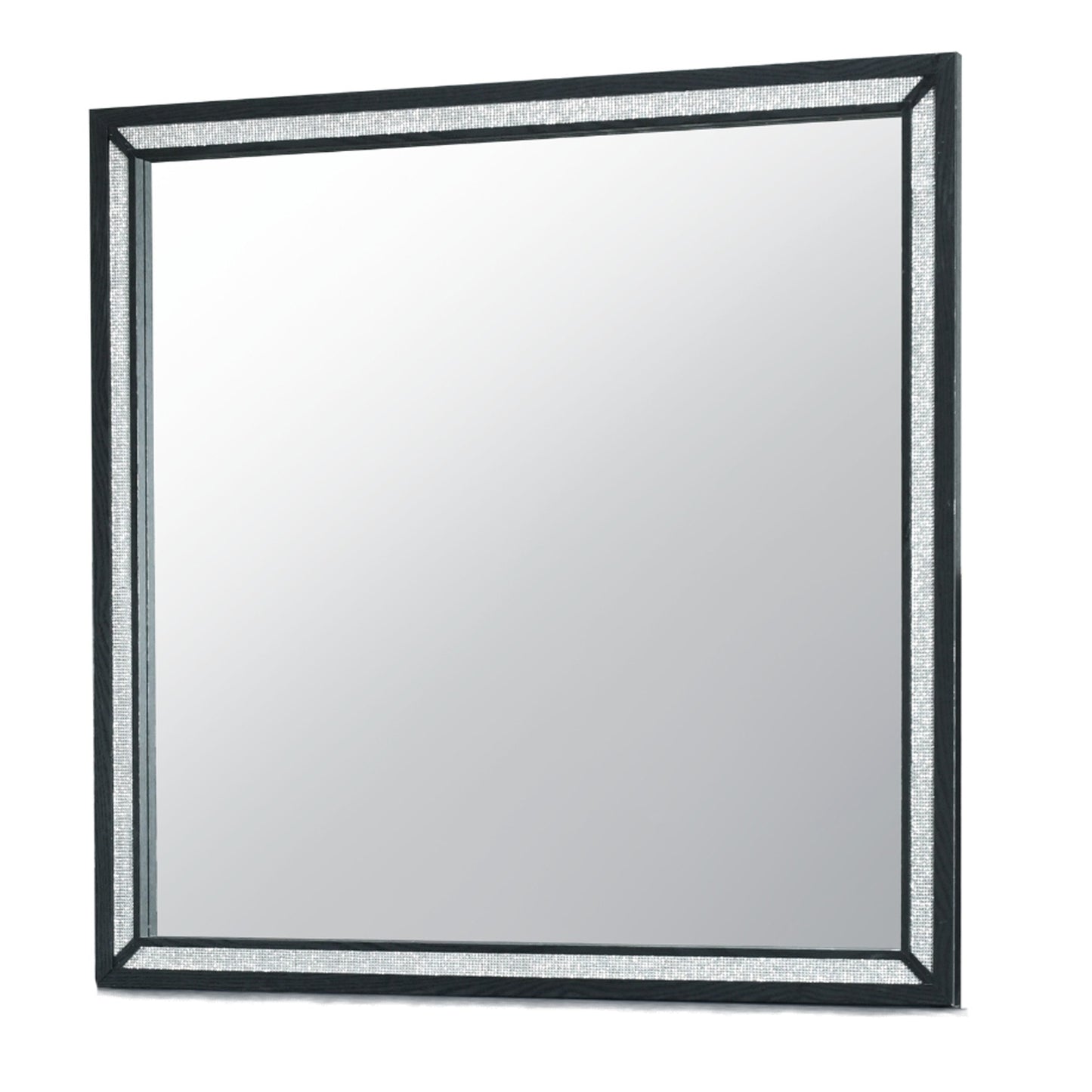 Black wood framed mirror with beveled crystal inlay border perfect for entryway or vanity