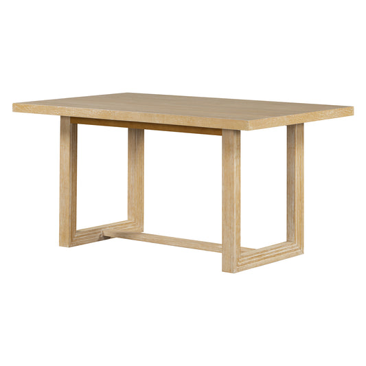 Light oak wood dining table with modern geometric legs