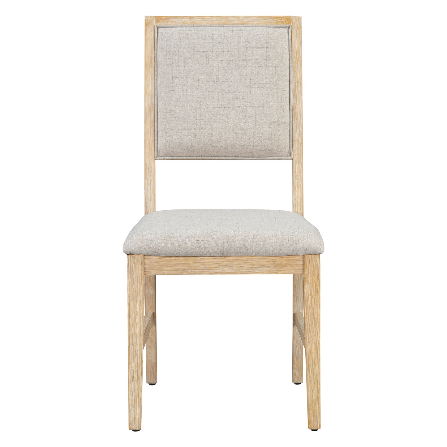 Natural wood dining chair with beige upholstered seat and back