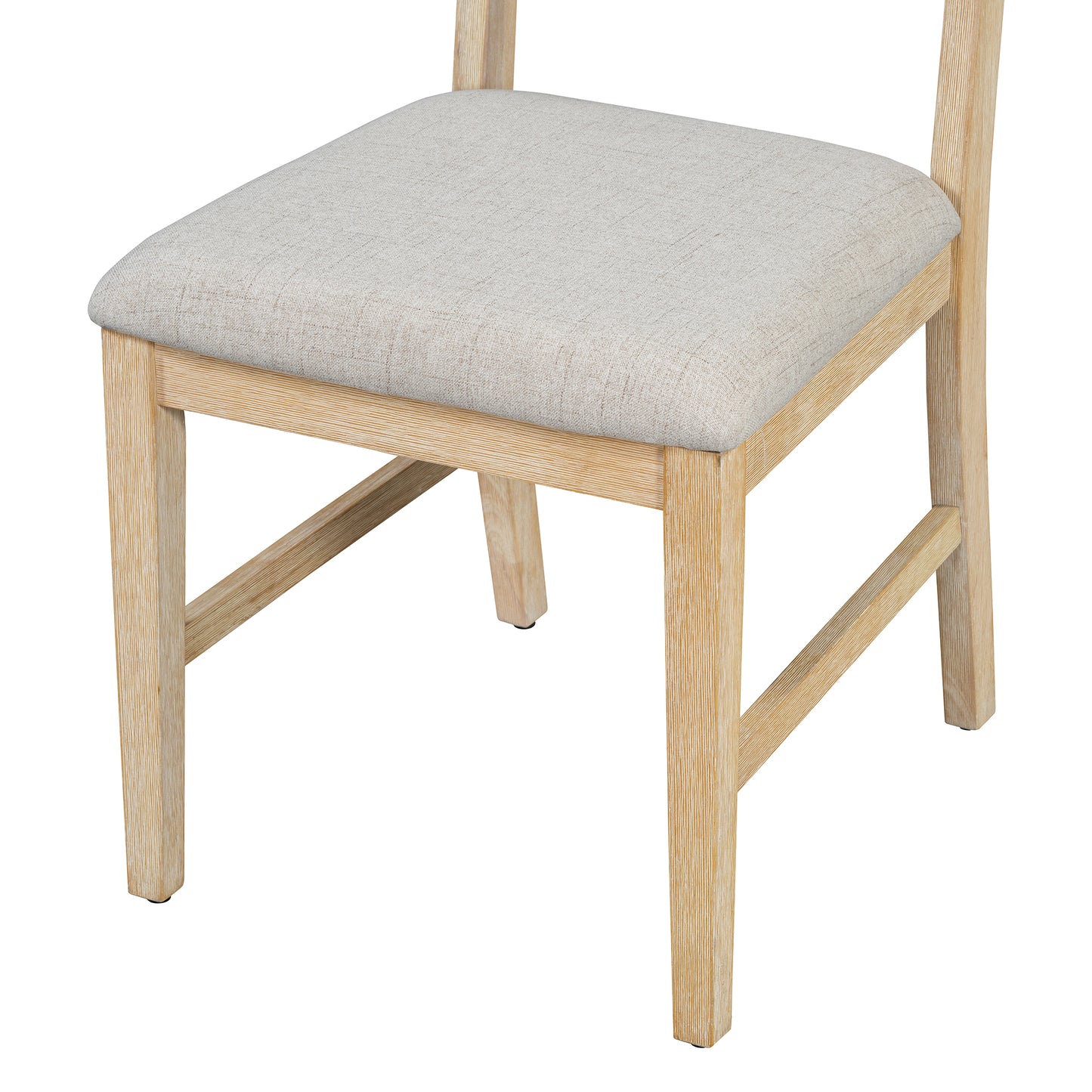 Light beige upholstered dining chair with natural wood frame