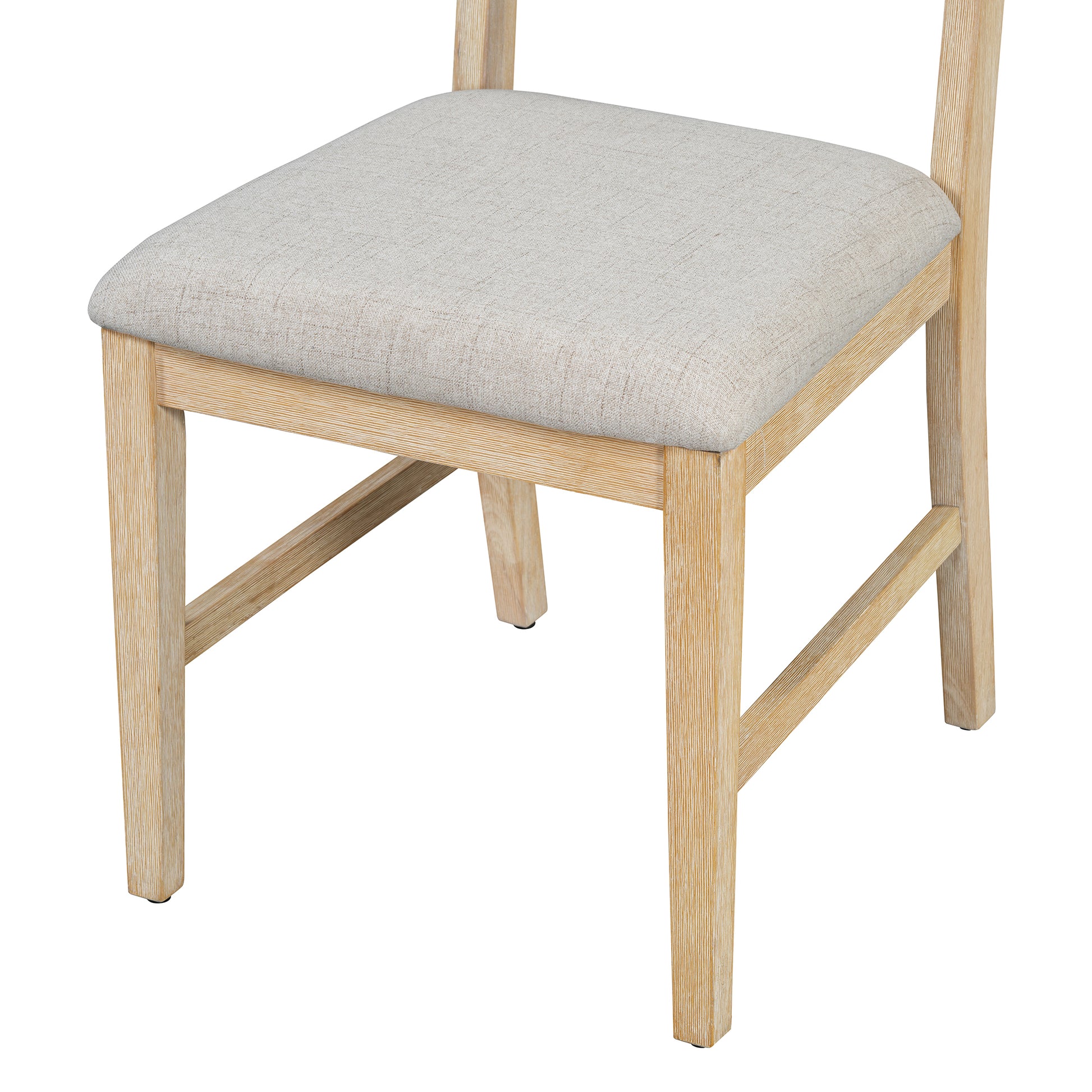 Light beige upholstered dining chair with natural wood frame