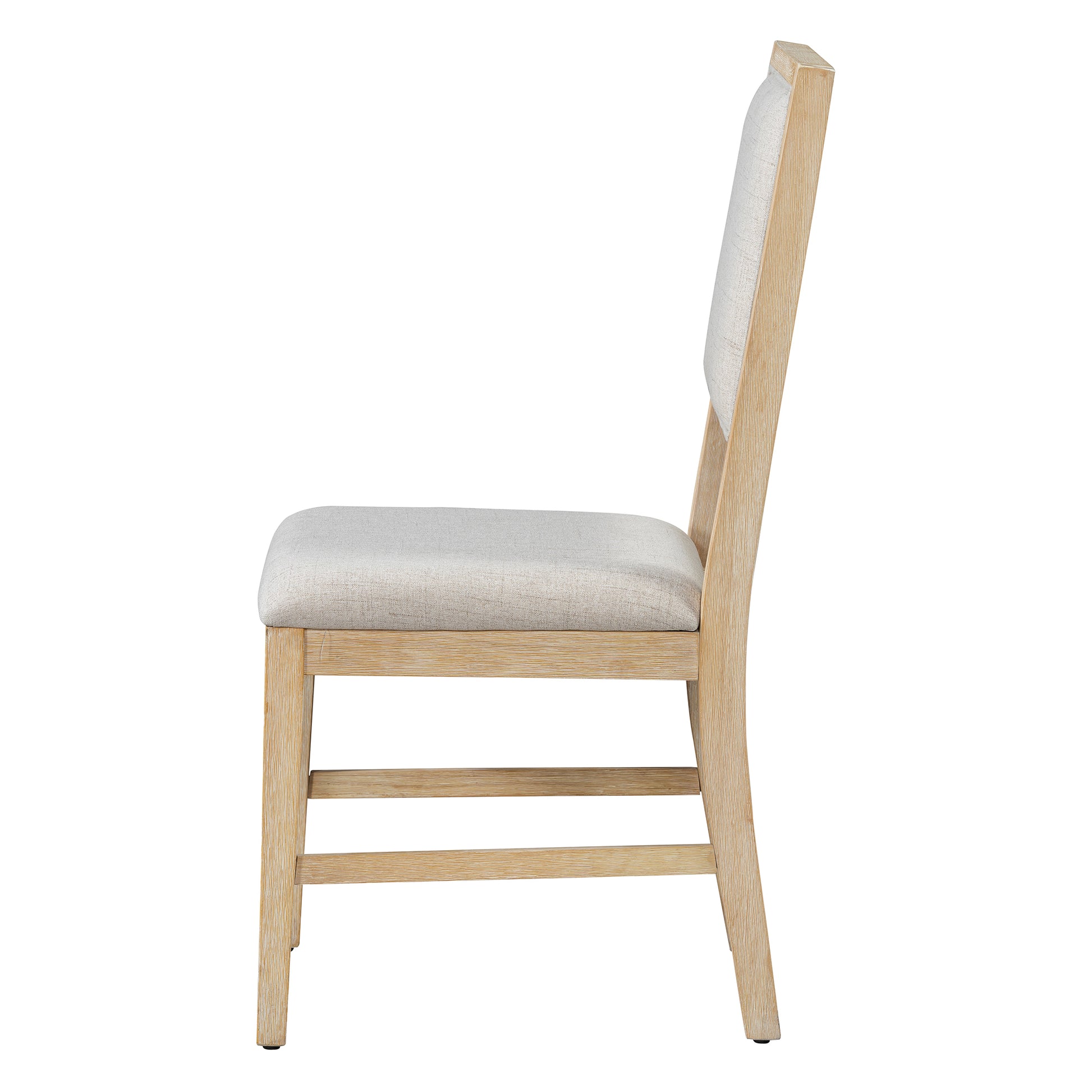 Light oak dining chair with neutral fabric seat and back
