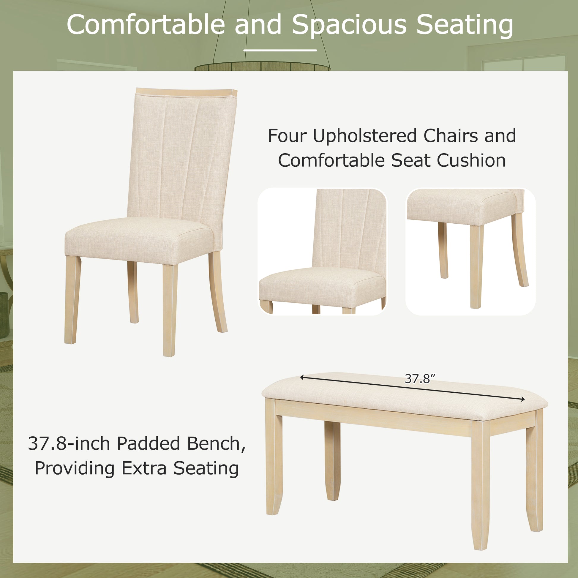Beige upholstered dining chair with wooden legs