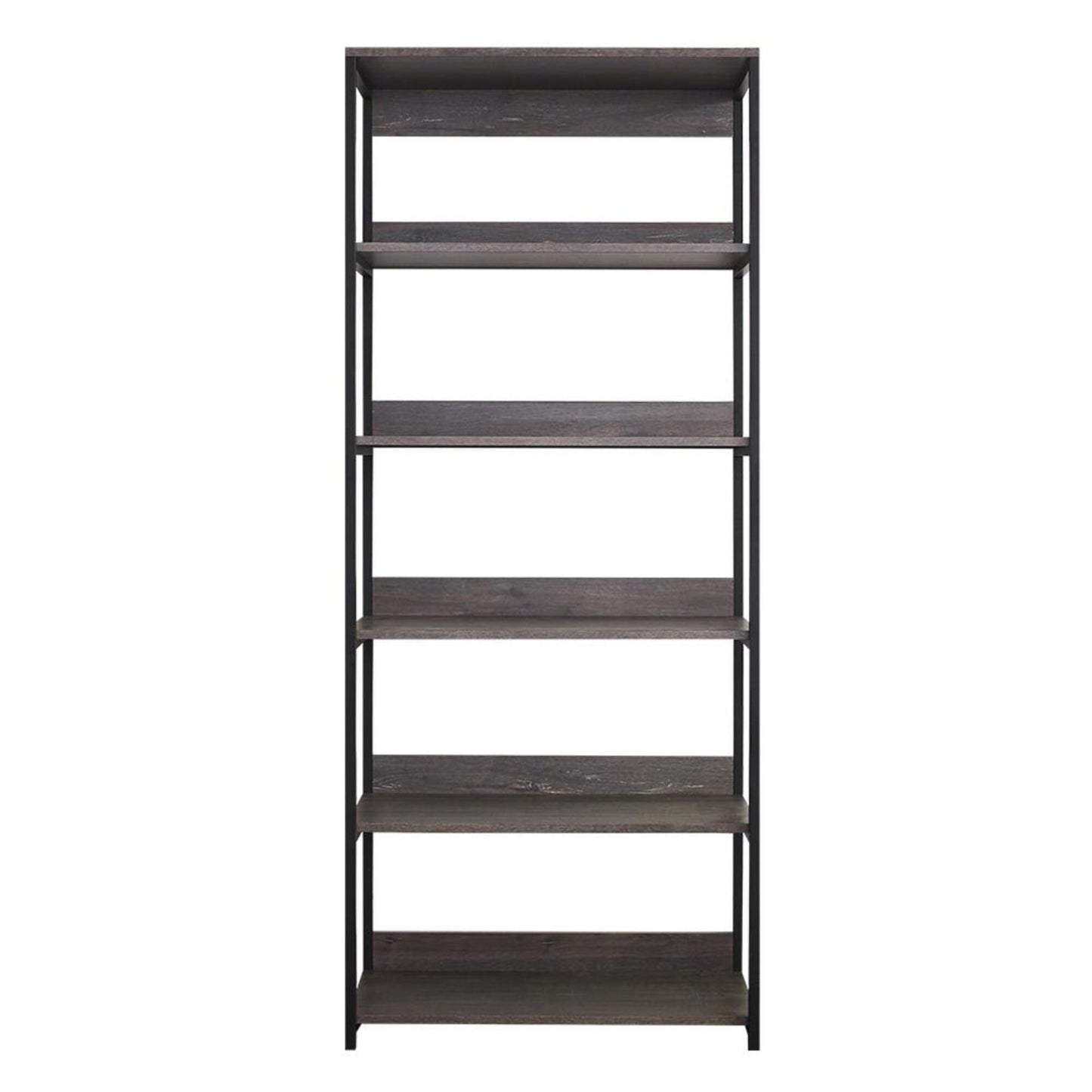 Rustic wood bookshelf with black metal frame and  shelves
