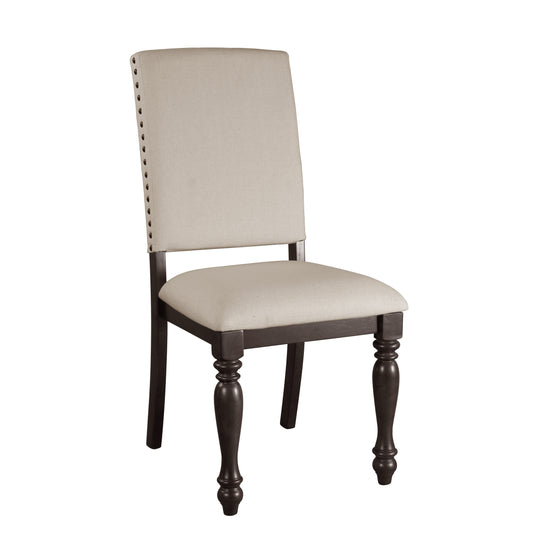 TREATLIFE HOME Fabric Upholstery Side Chairs Set of 2 with Grayish Brown Finish Wood Frame and Nailhead Trim, Casual Dining Furniture