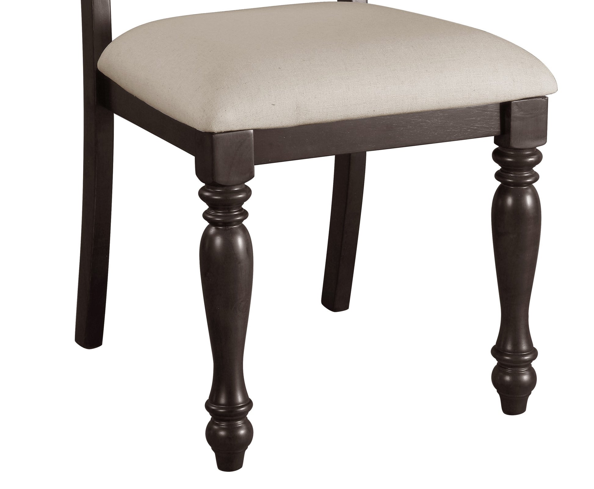 Dark wood dining chair with upholstered seat
