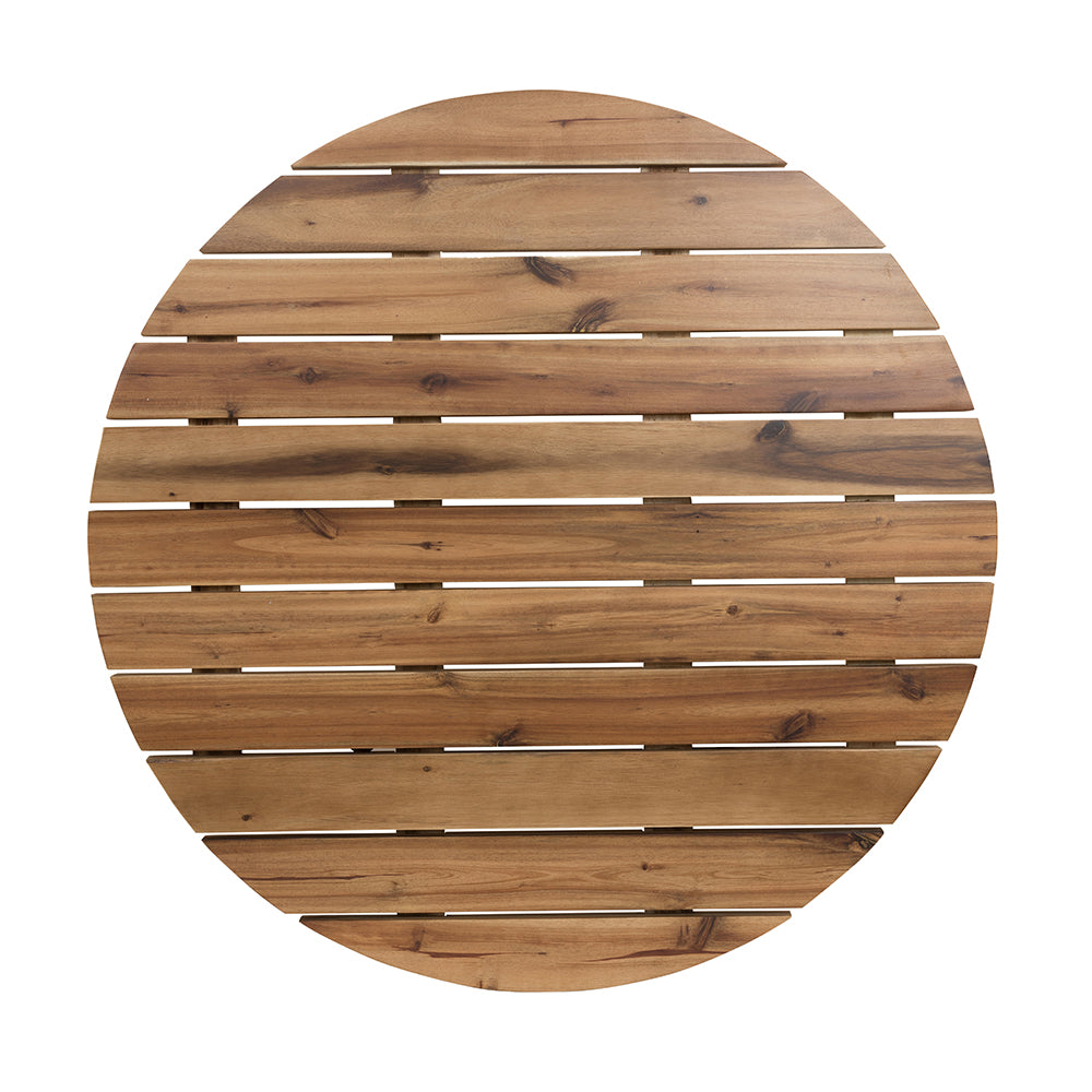 Natural wood round table top with plank construction