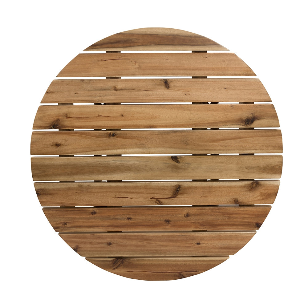 Round acacia wood tabletop with slatted design for outdoor dining