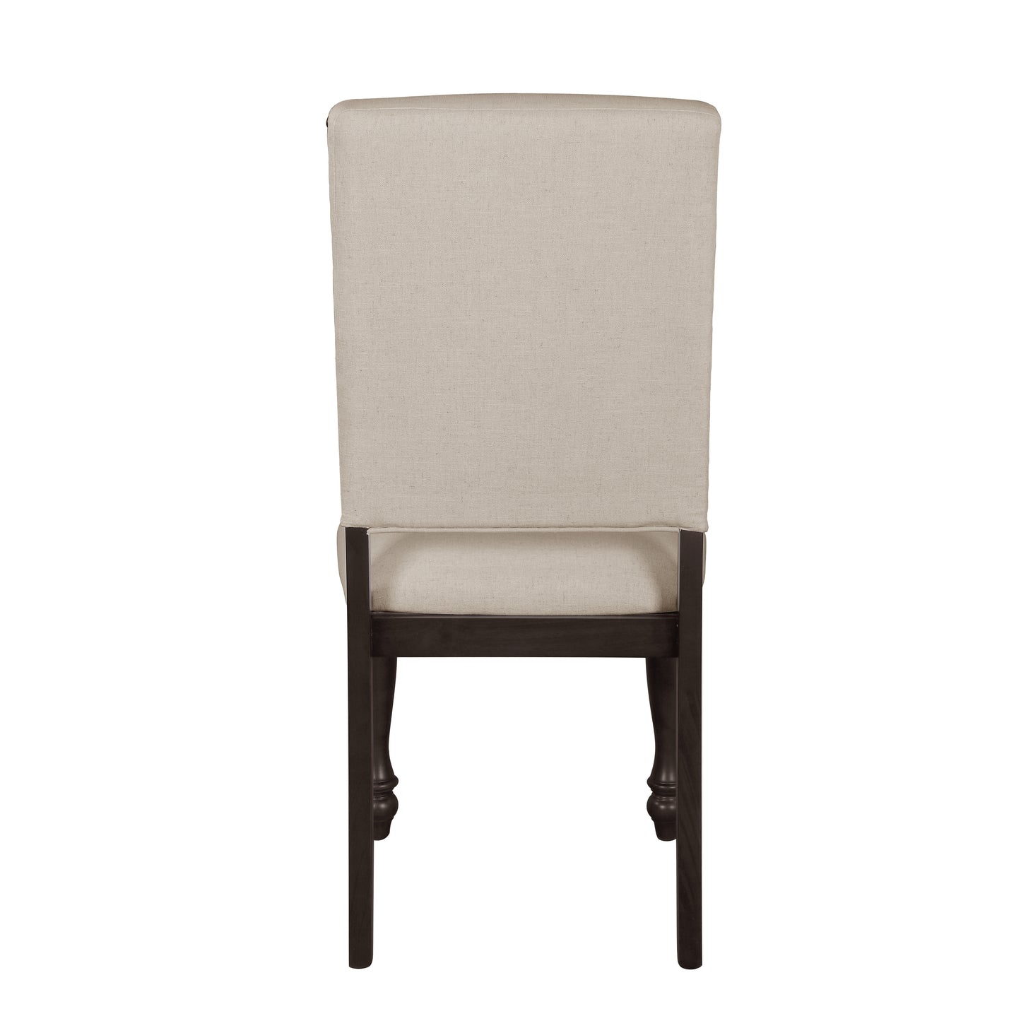 Cream upholstered dining chair with dark wood legs