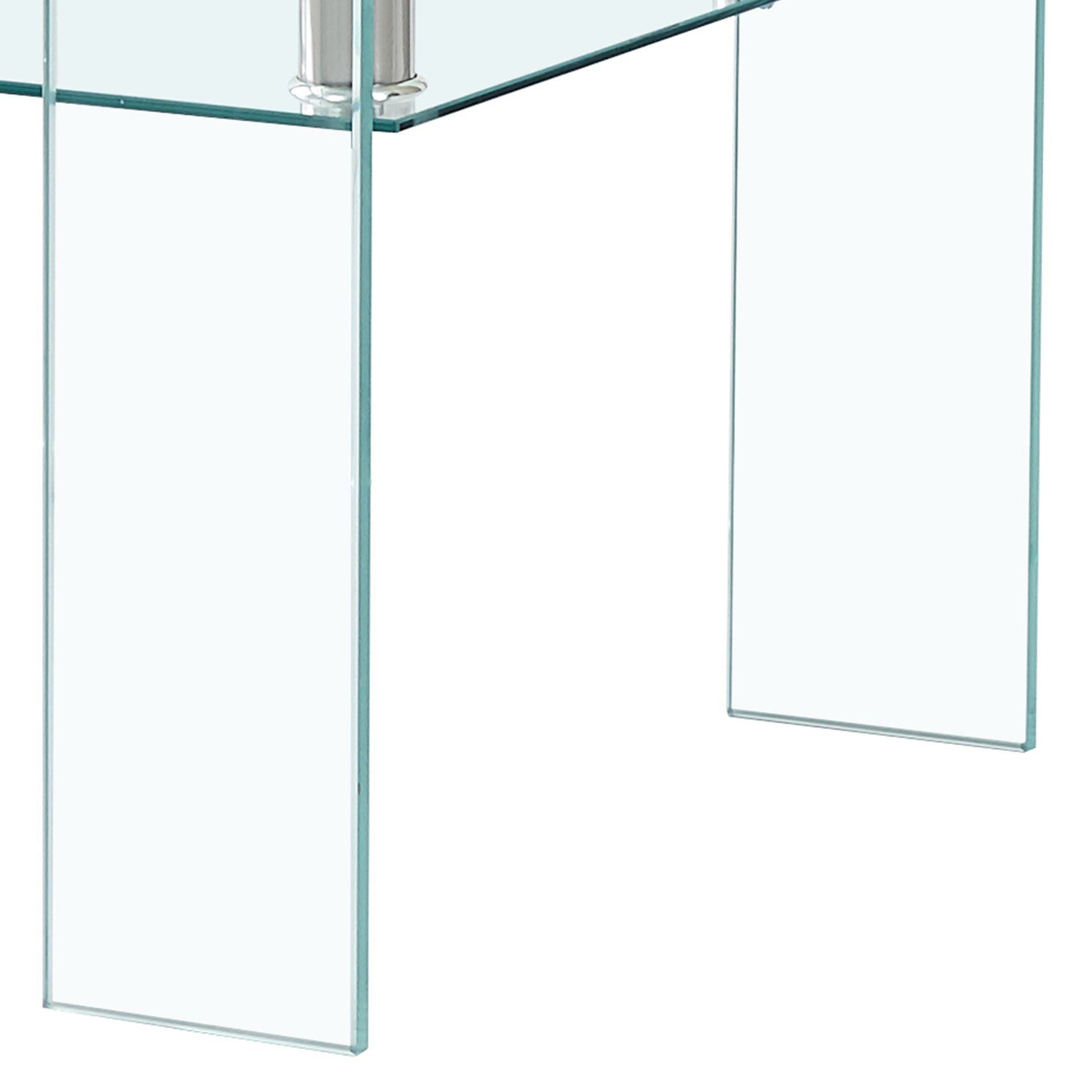 Clear glass console table with clean lines modern design and polished edges
