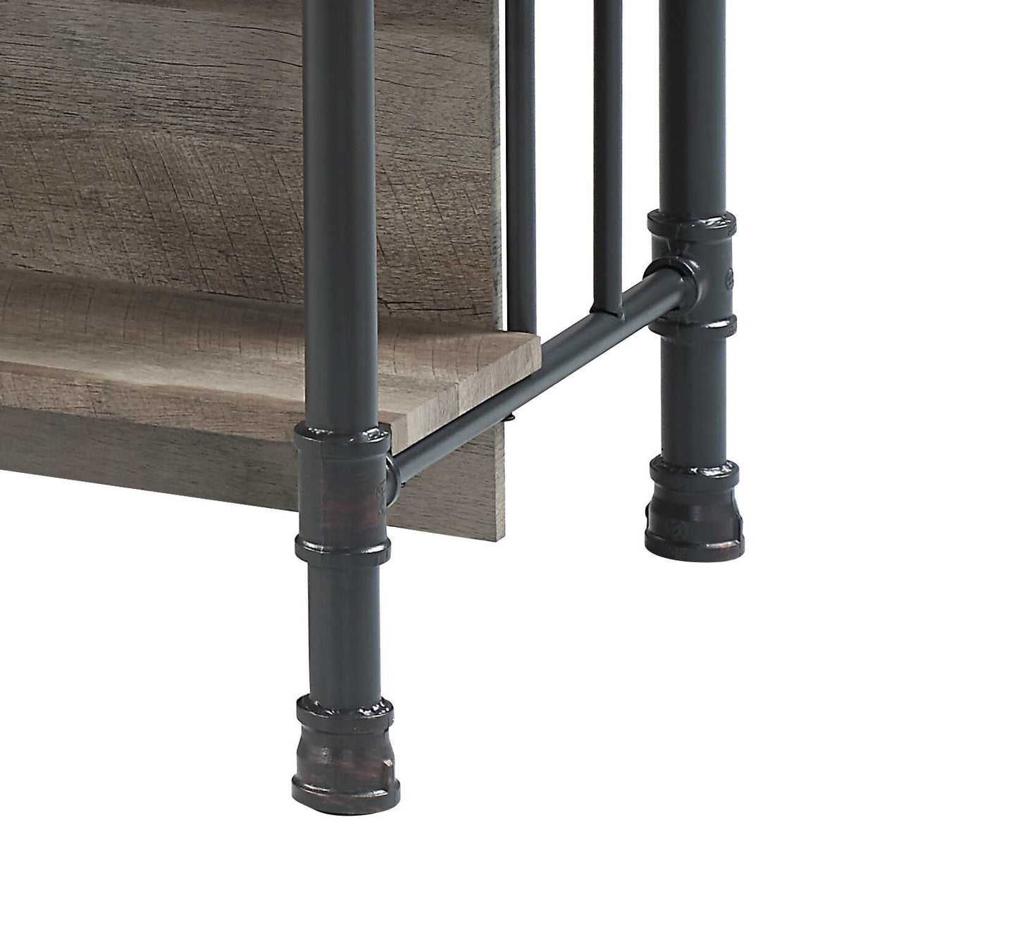 Rustic wood shelf with black industrial pipe legs