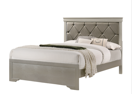 Glam bed with tufted headboard
