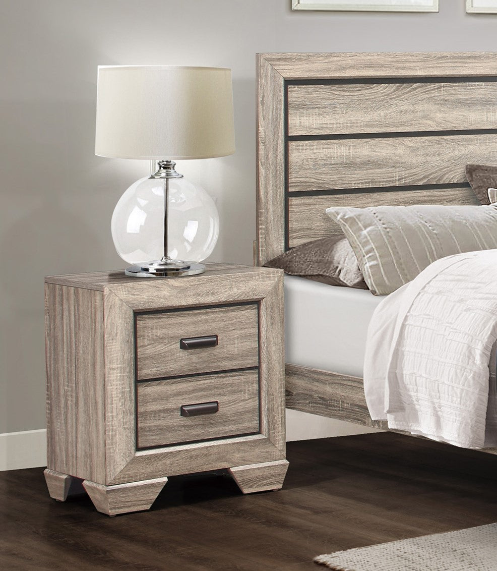 Rustic oak finish nightstand with two drawers