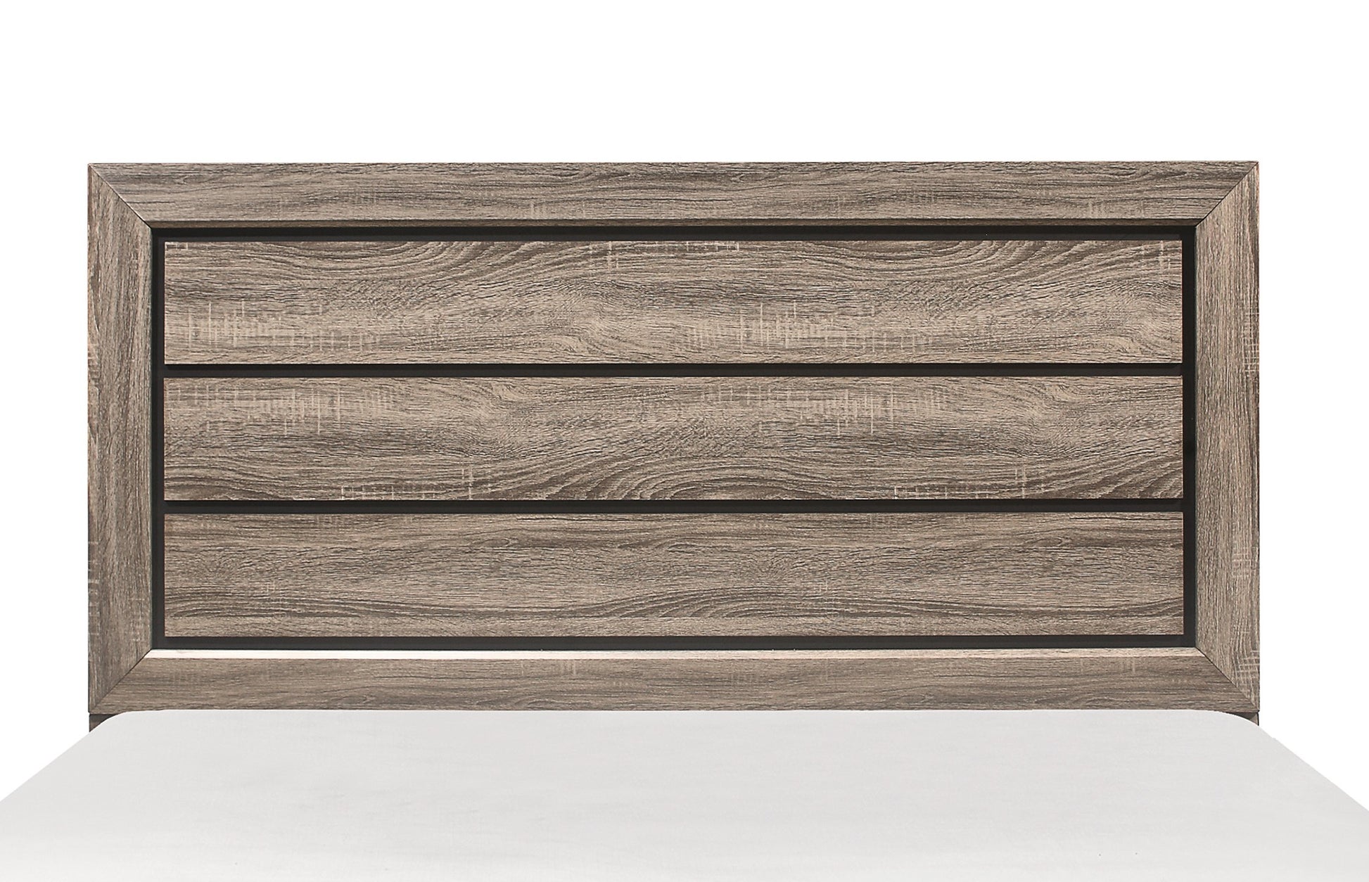 Rustic wood grain headboard with horizontal slat design