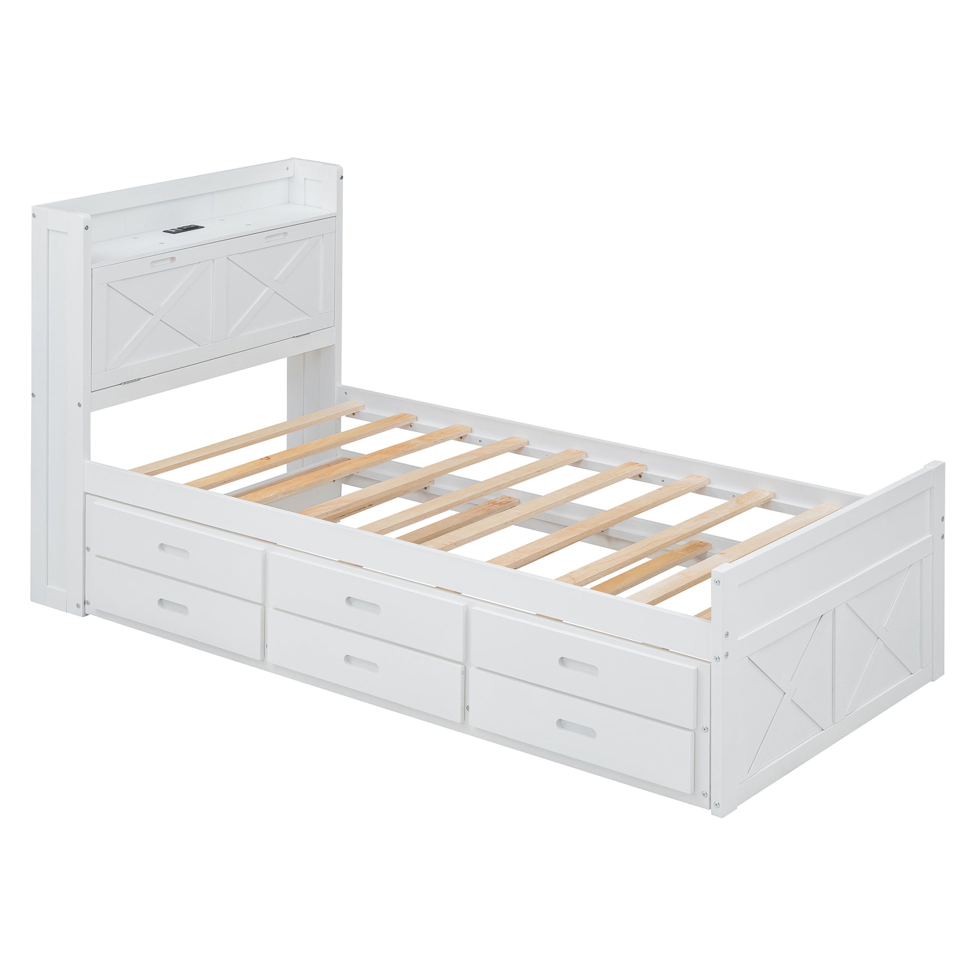 White twin bed frame with drawers