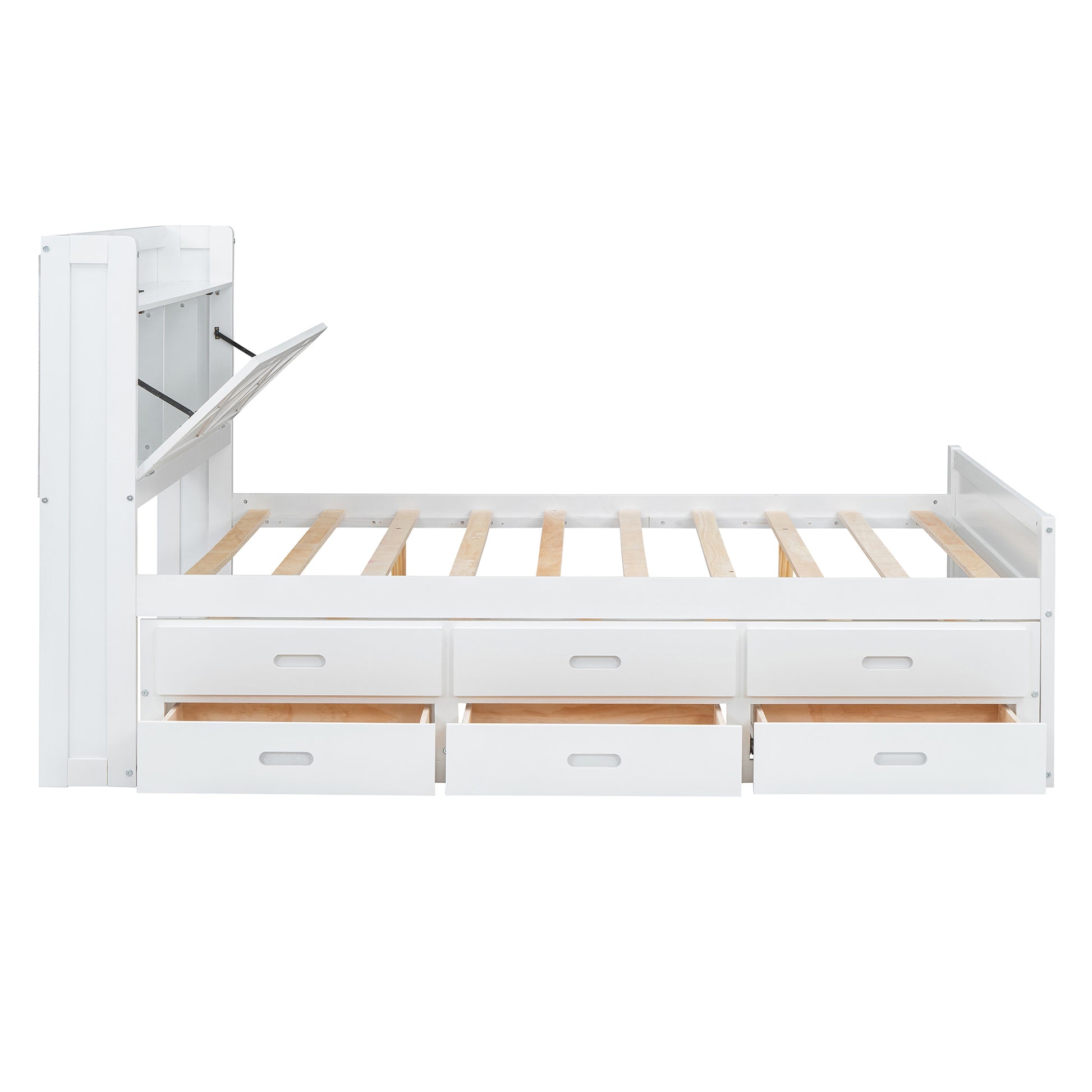 White twin storage bed with six drawers and lifttop headboard
