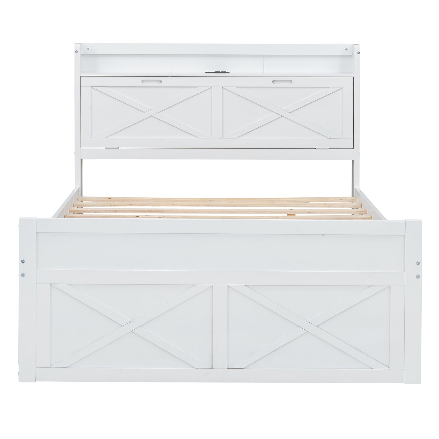 White wooden bed frame with Xdesign headboard