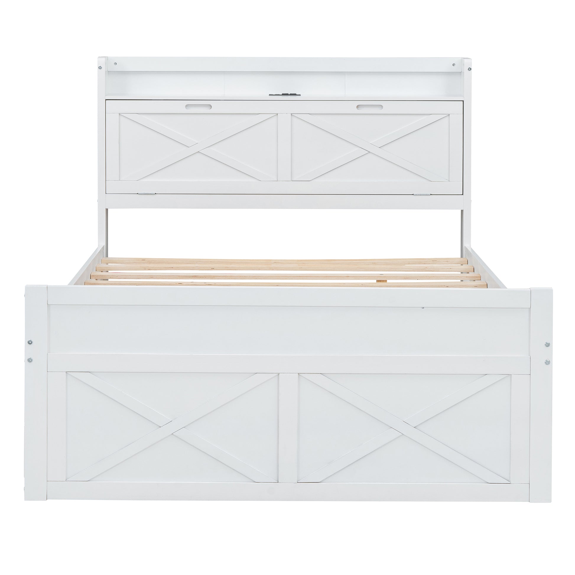 White wooden bed frame with Xdesign headboard