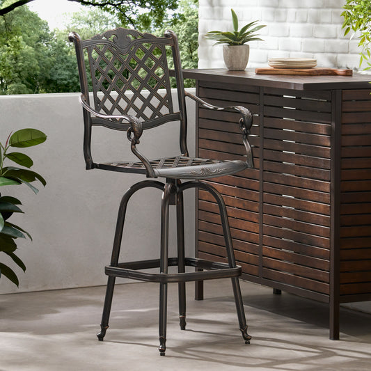 TREATLIFE HOME Cast Aluminum Bar Stool with Classic Design and Swivel Function, Weather Resistant, Copper