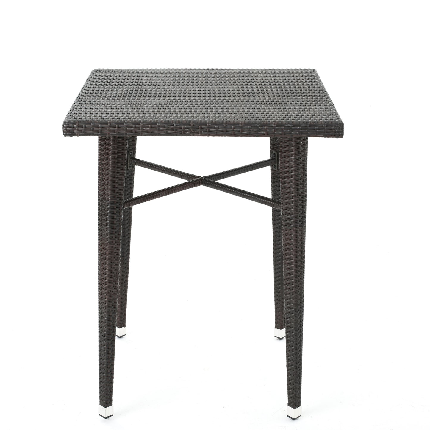 Square dark brown wicker bistro table with crisscross support