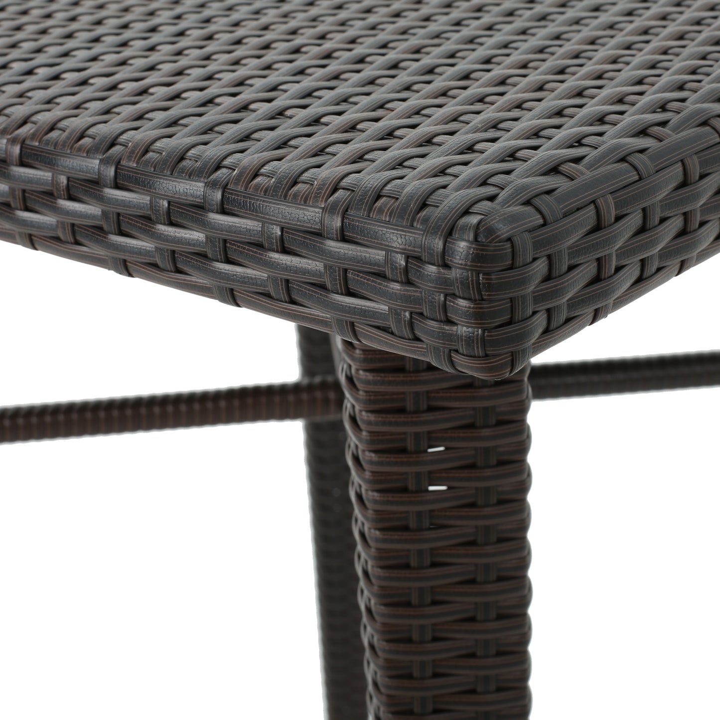 Closeup of brown wicker bar stool seat