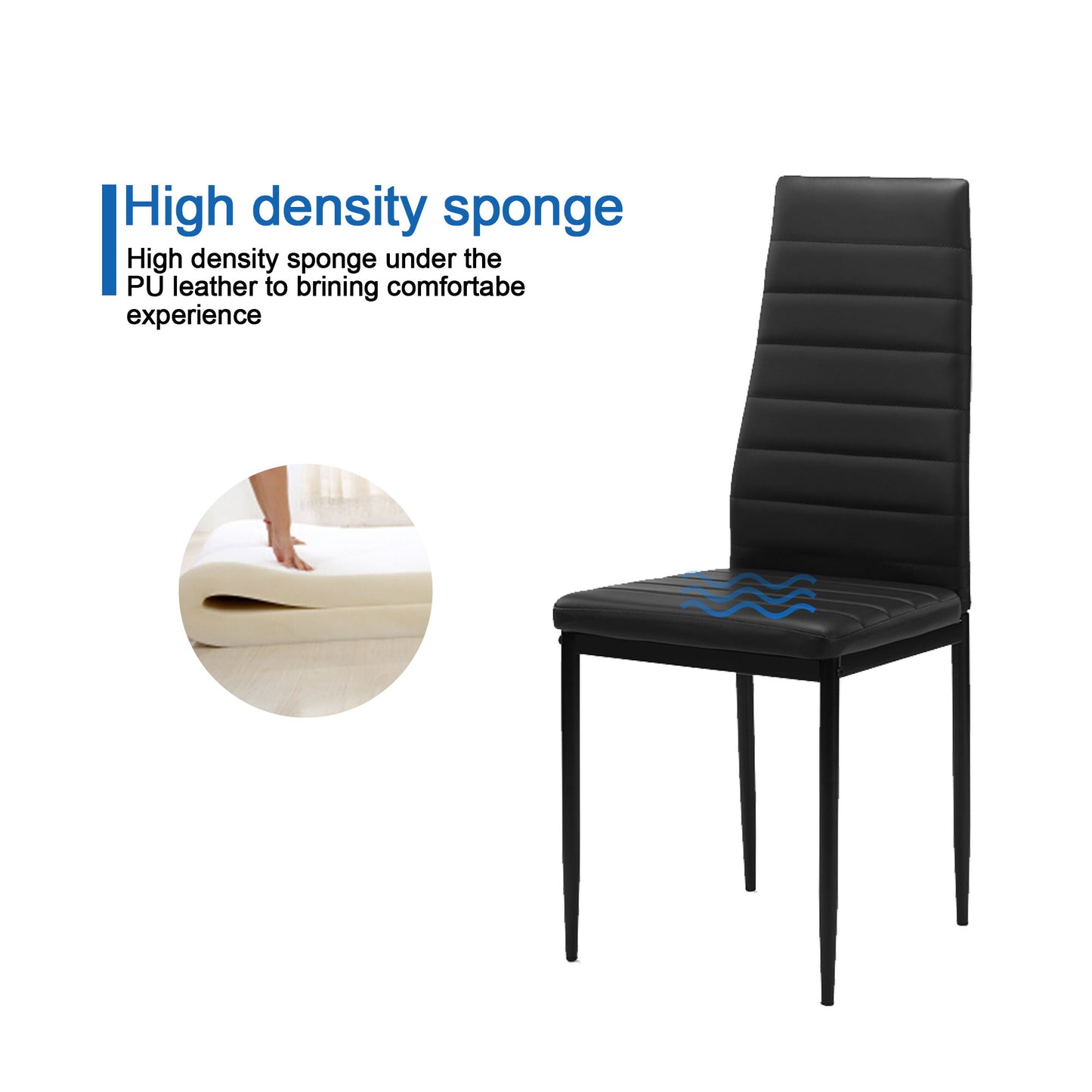 Black PU leather dining chair with high density sponge