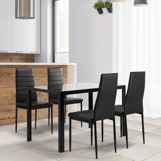 Black faux leather dining chairs with tufted seat and back