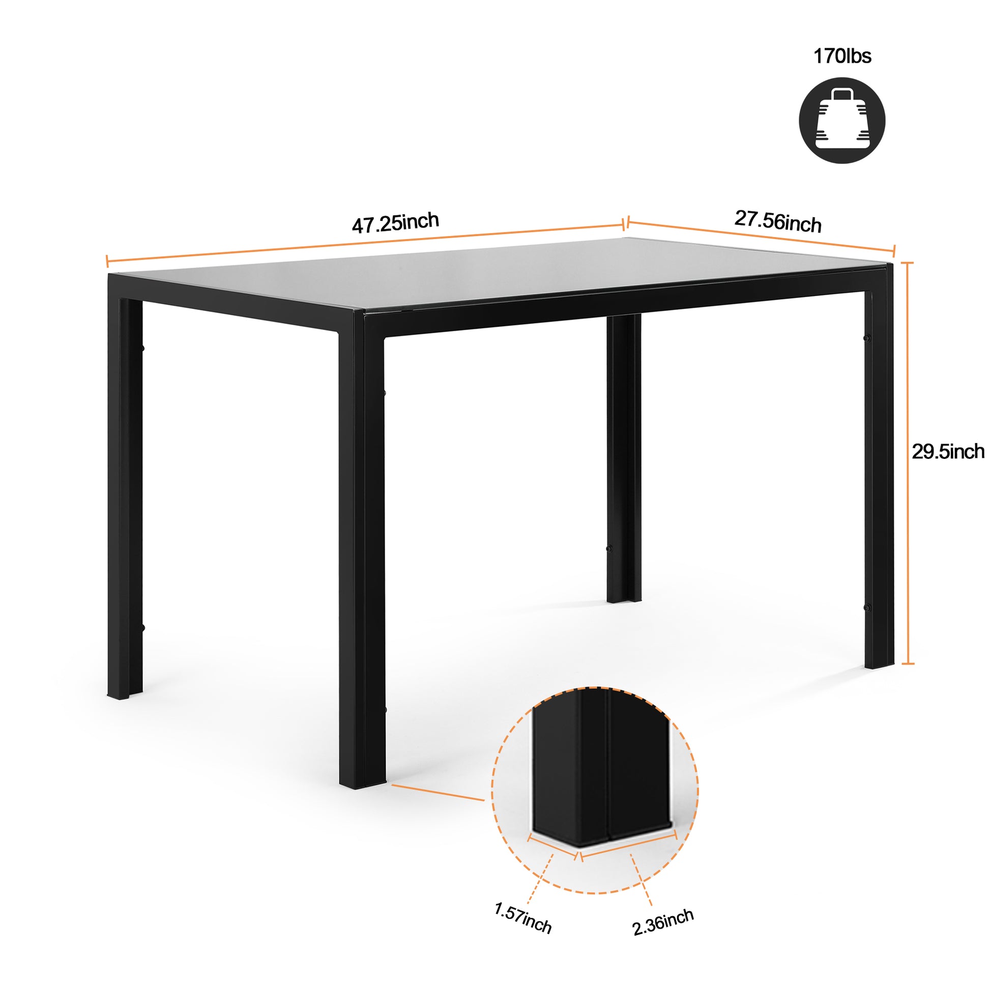 Modern black dining table with a tempered glass top x inches