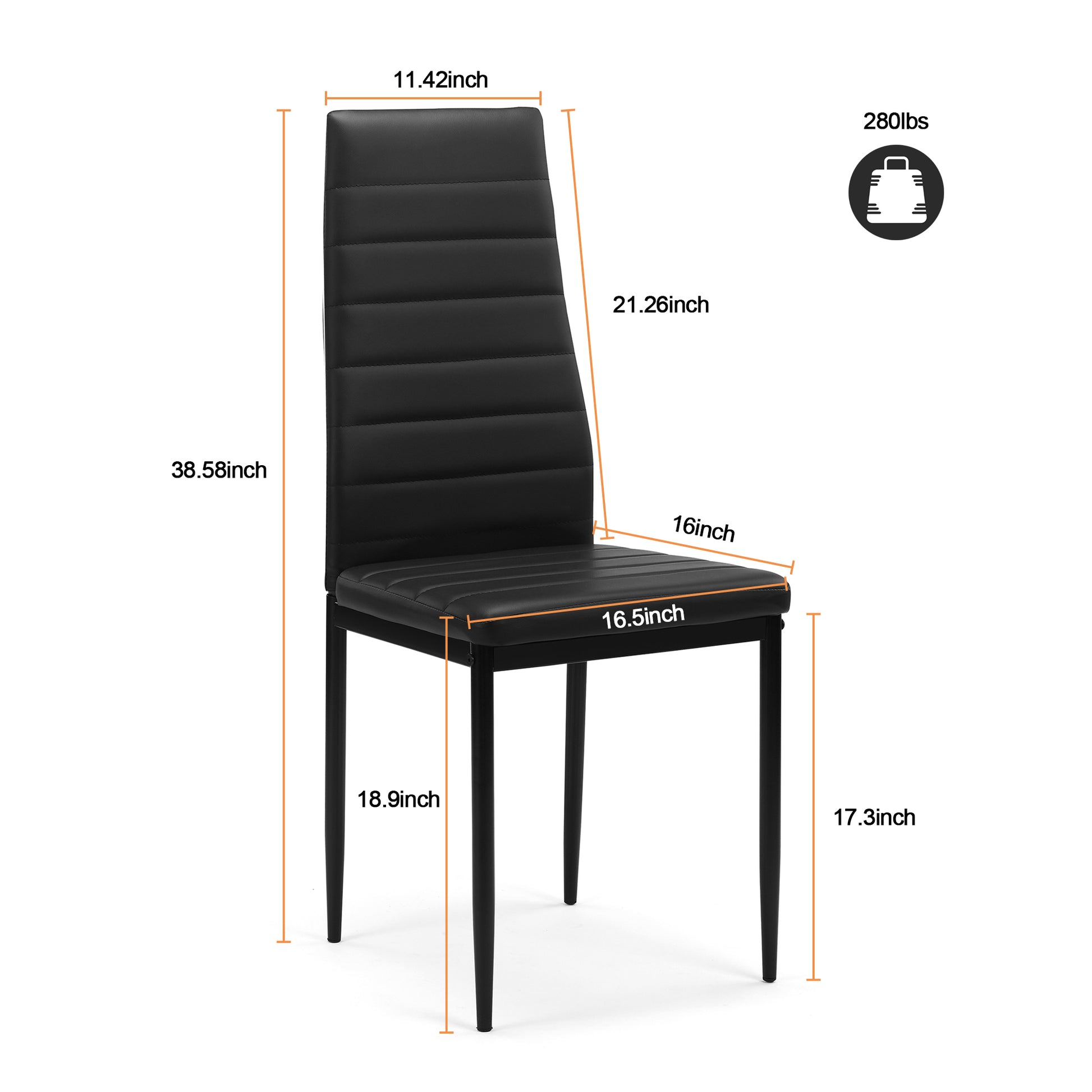Black faux leather dining chair with tufted backrest and metal legs
