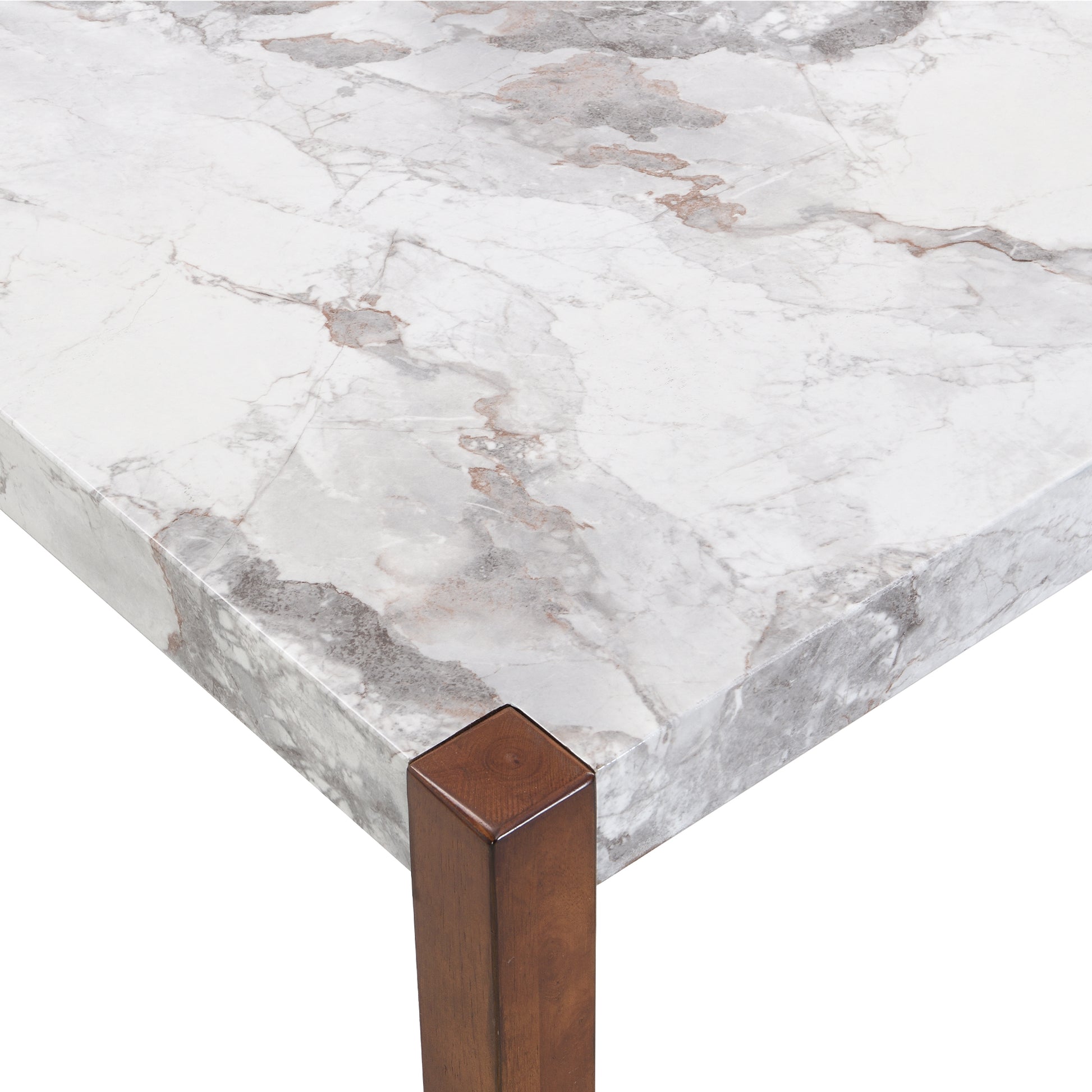 White marble top coffee table with wooden legs