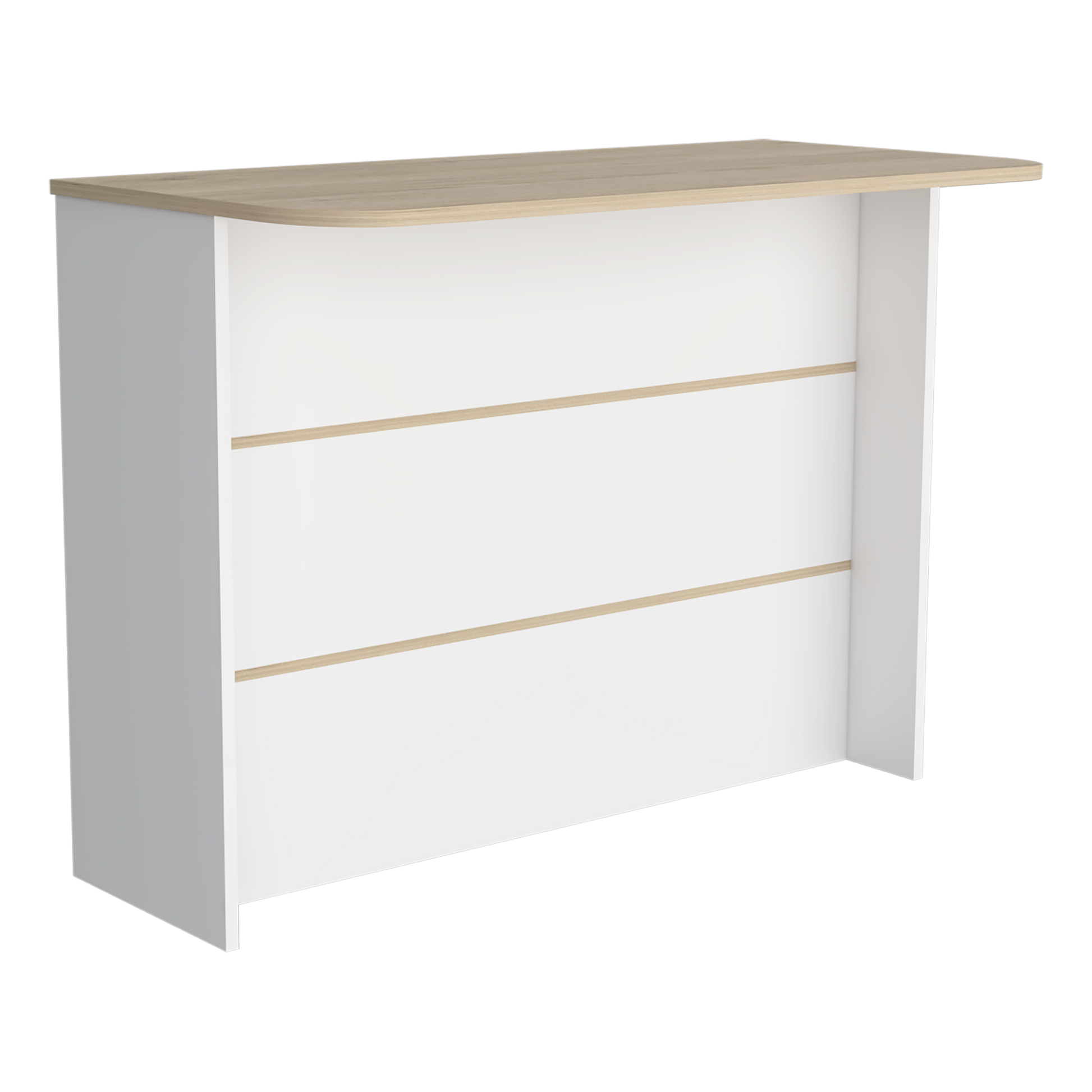 White and wood modern bar counter with three drawers