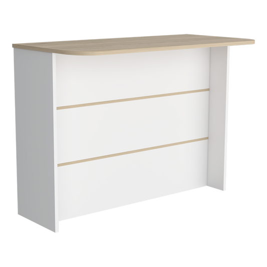 White and wood modern bar counter with three drawers