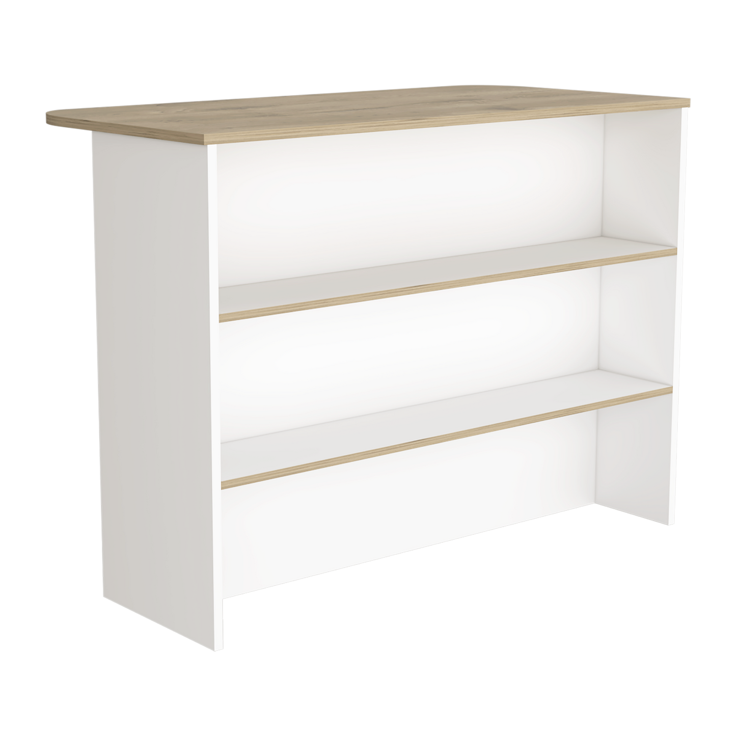 White wood bookshelf with oak top