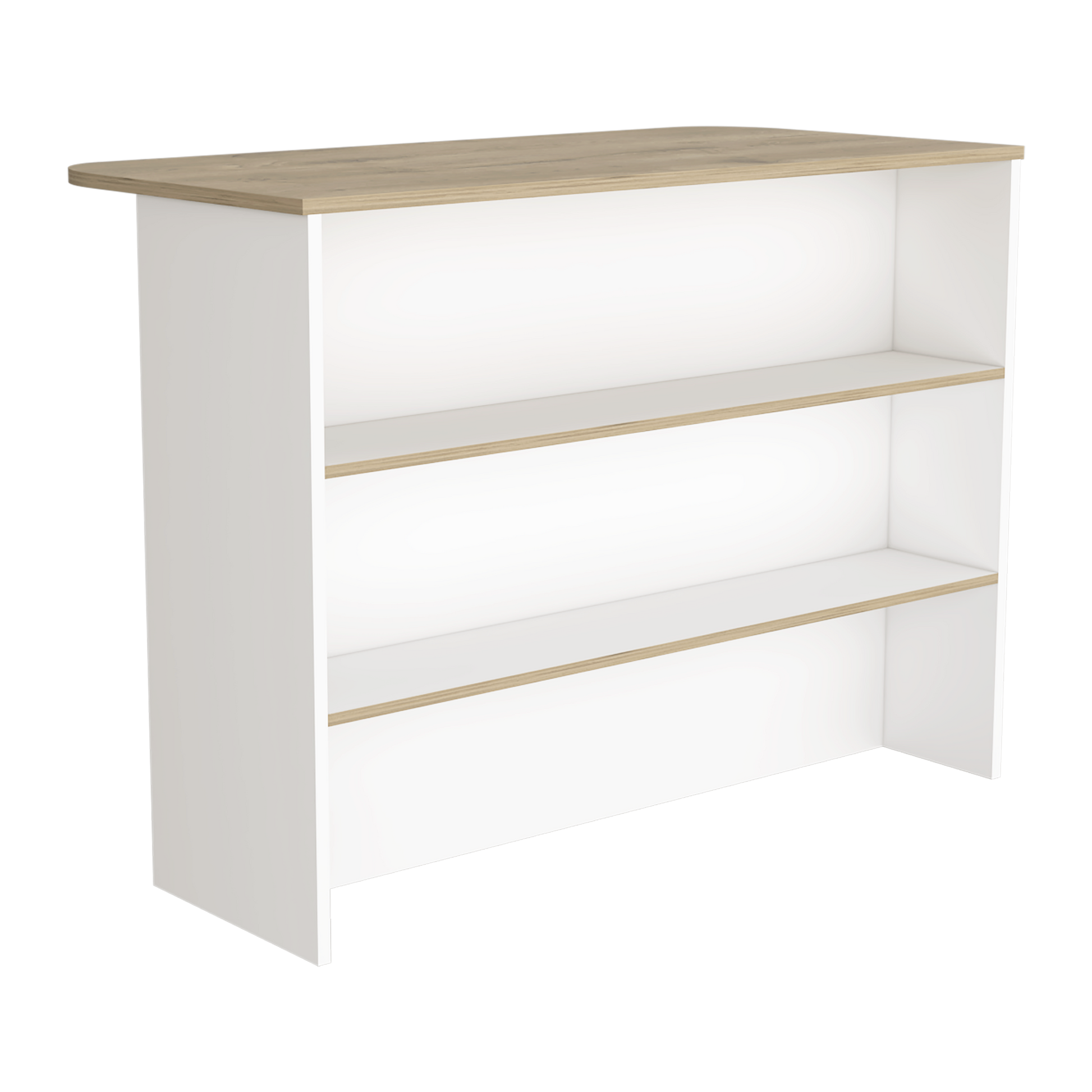 White wood bookshelf with oak top
