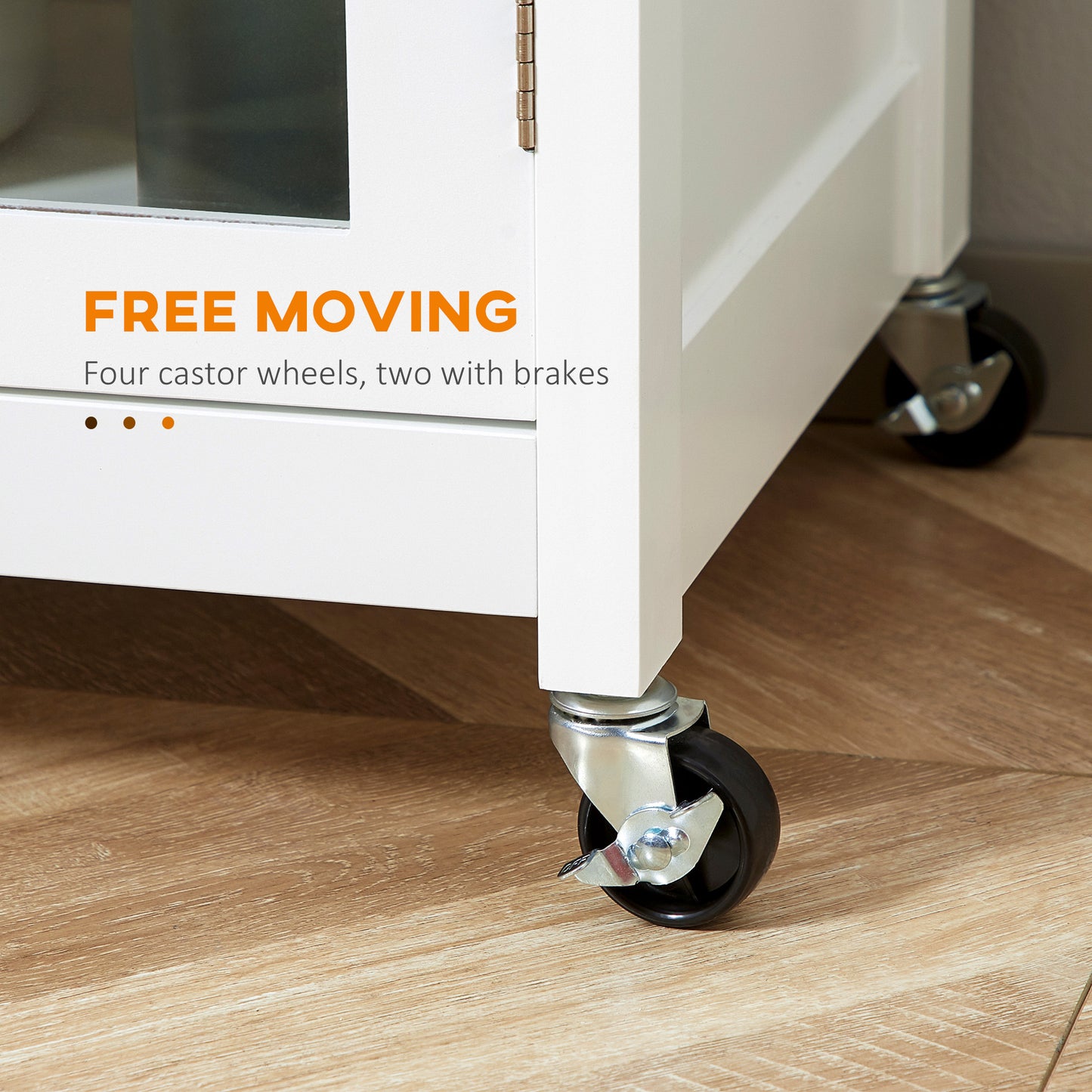 Four black rubber castor wheels with locking brakes for easy mobility